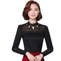 Spring Fall Women's Going out Fashion Wild Casual Solid Color Patchwork Stand Long Sleeve Blouse