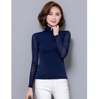 Daily Sexy Fall Blouse,Solid Turtleneck Long Sleeve Blue / Pink / Red / White / Black / Gray Polyester Thin
