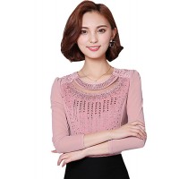 Spring Fall Women's Going out Fashion Wild Solid Color Patchwork Round Neck Long Sleeve Shirt