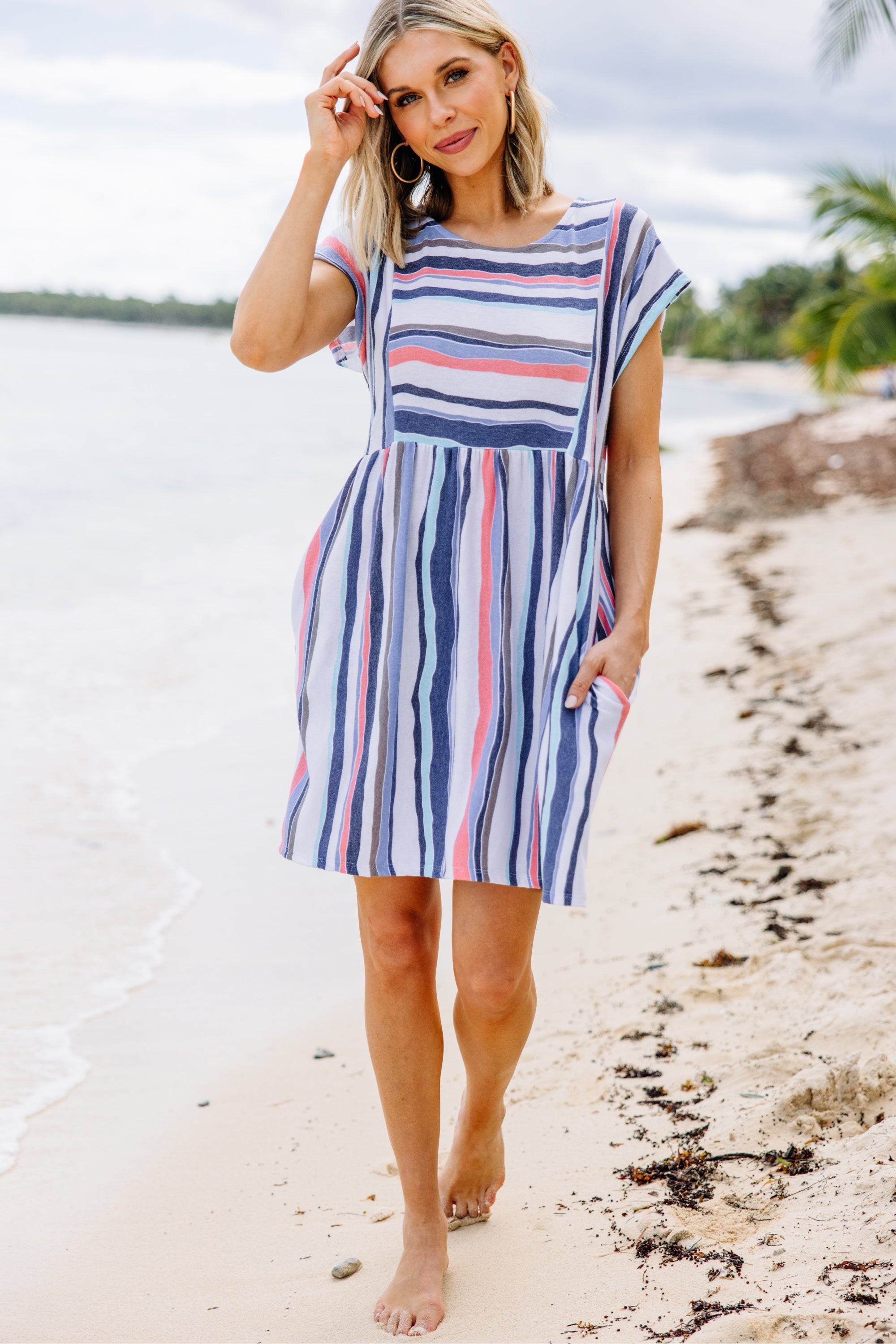 Let's Go Westward Navy Blue Striped Dress