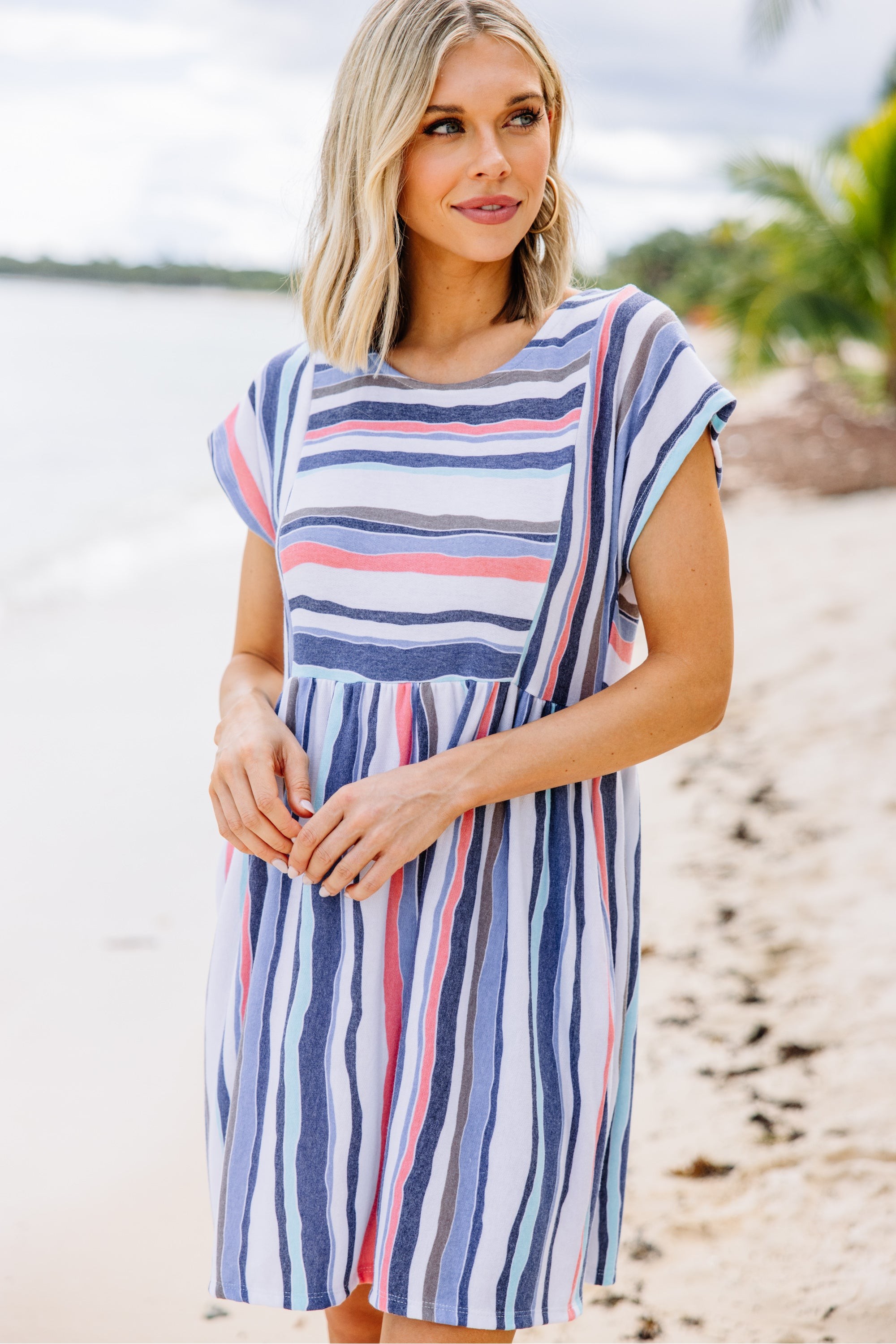 Let's Go Westward Navy Blue Striped Dress