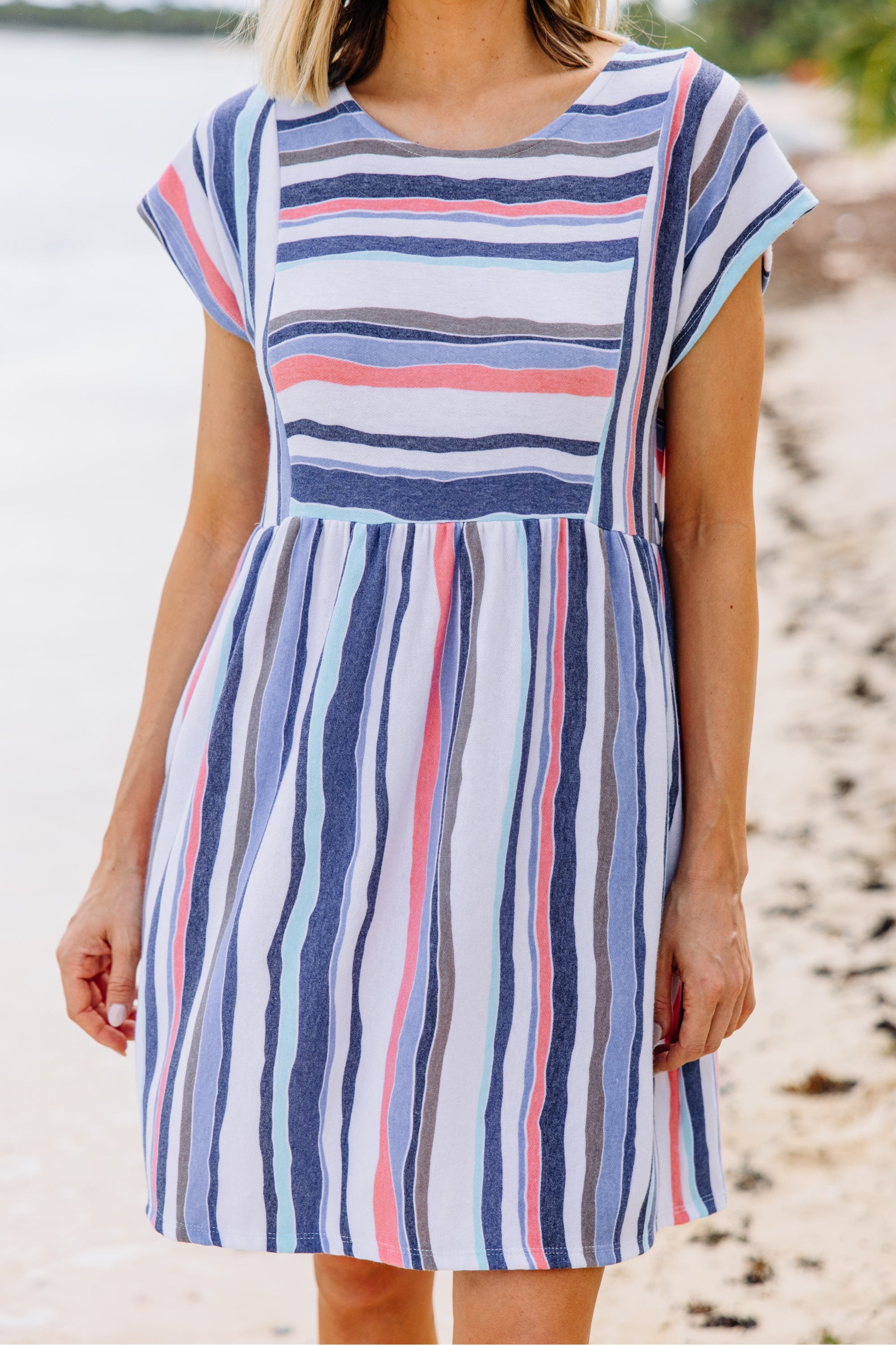 Let's Go Westward Navy Blue Striped Dress