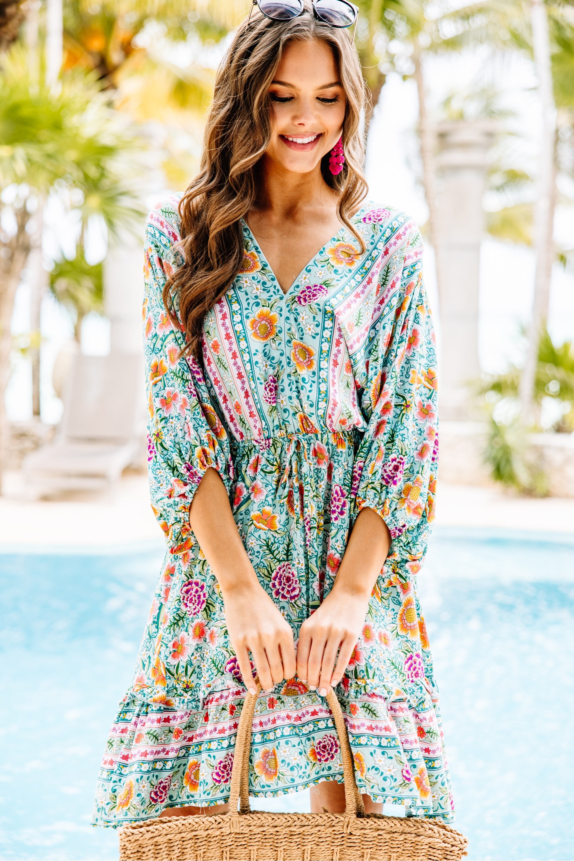 Can't Say No Mint Green Mixed Print Dress