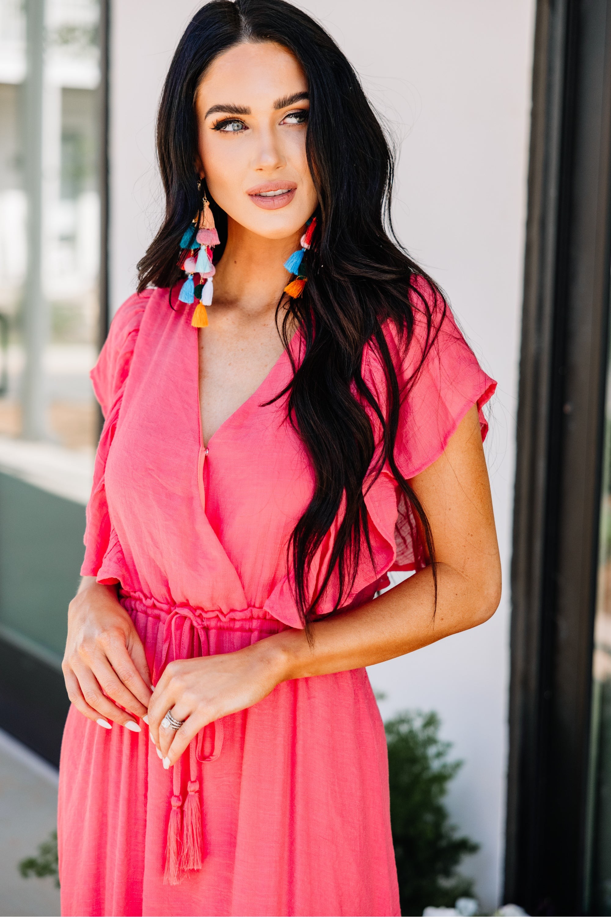 Coral Pink Ruffled Maxi Dress