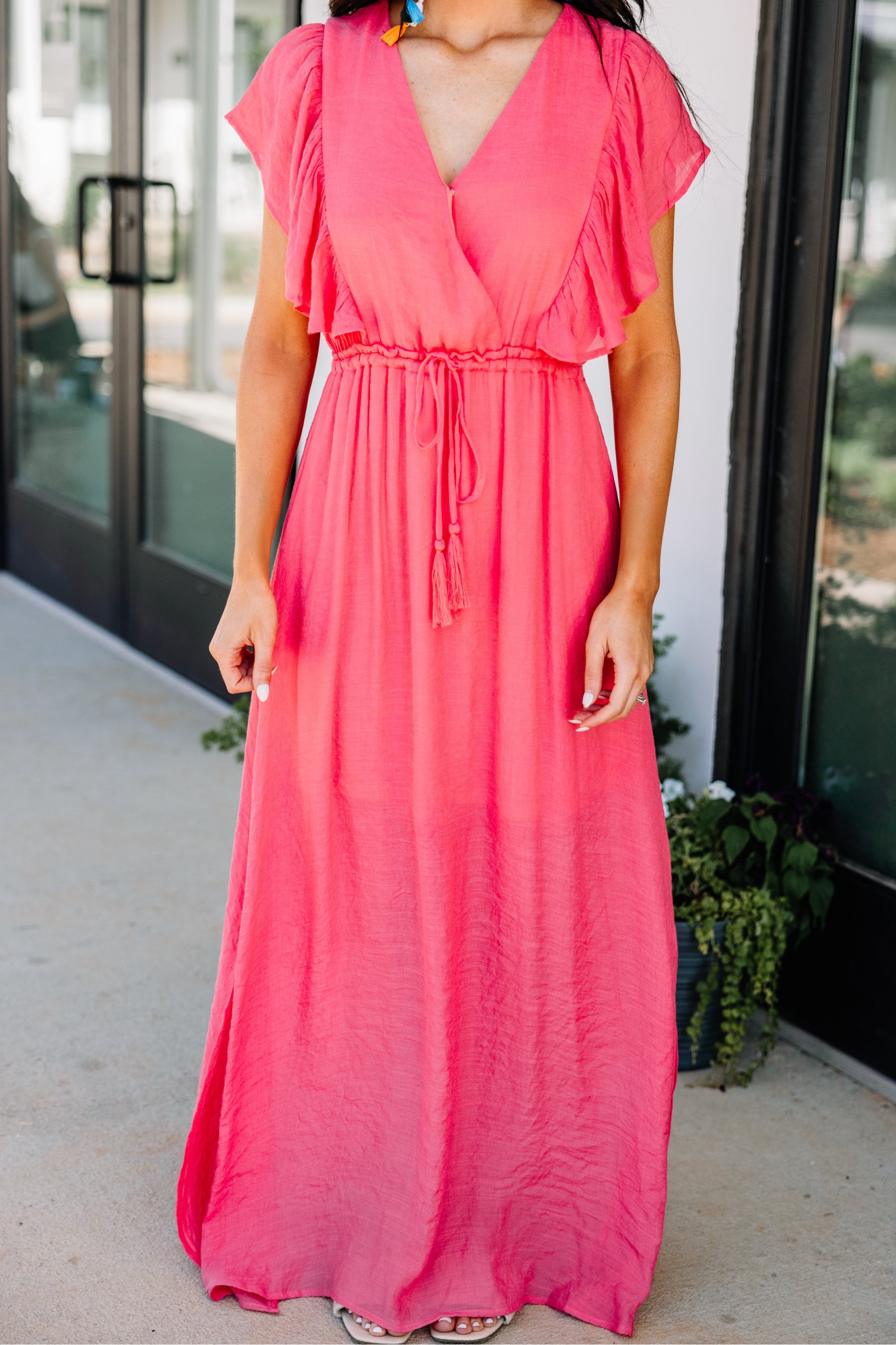 Coral Pink Ruffled Maxi Dress