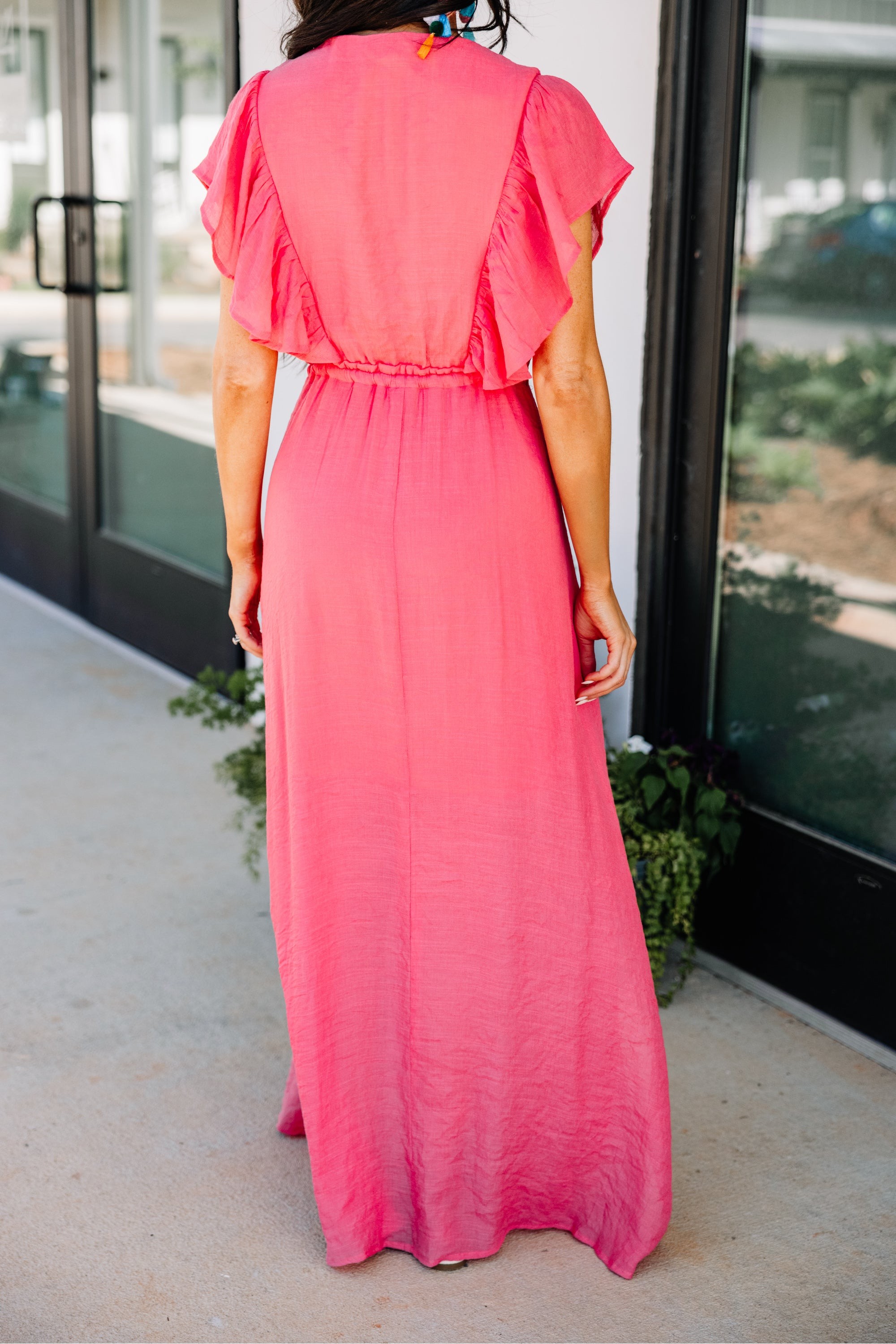 Coral Pink Ruffled Maxi Dress