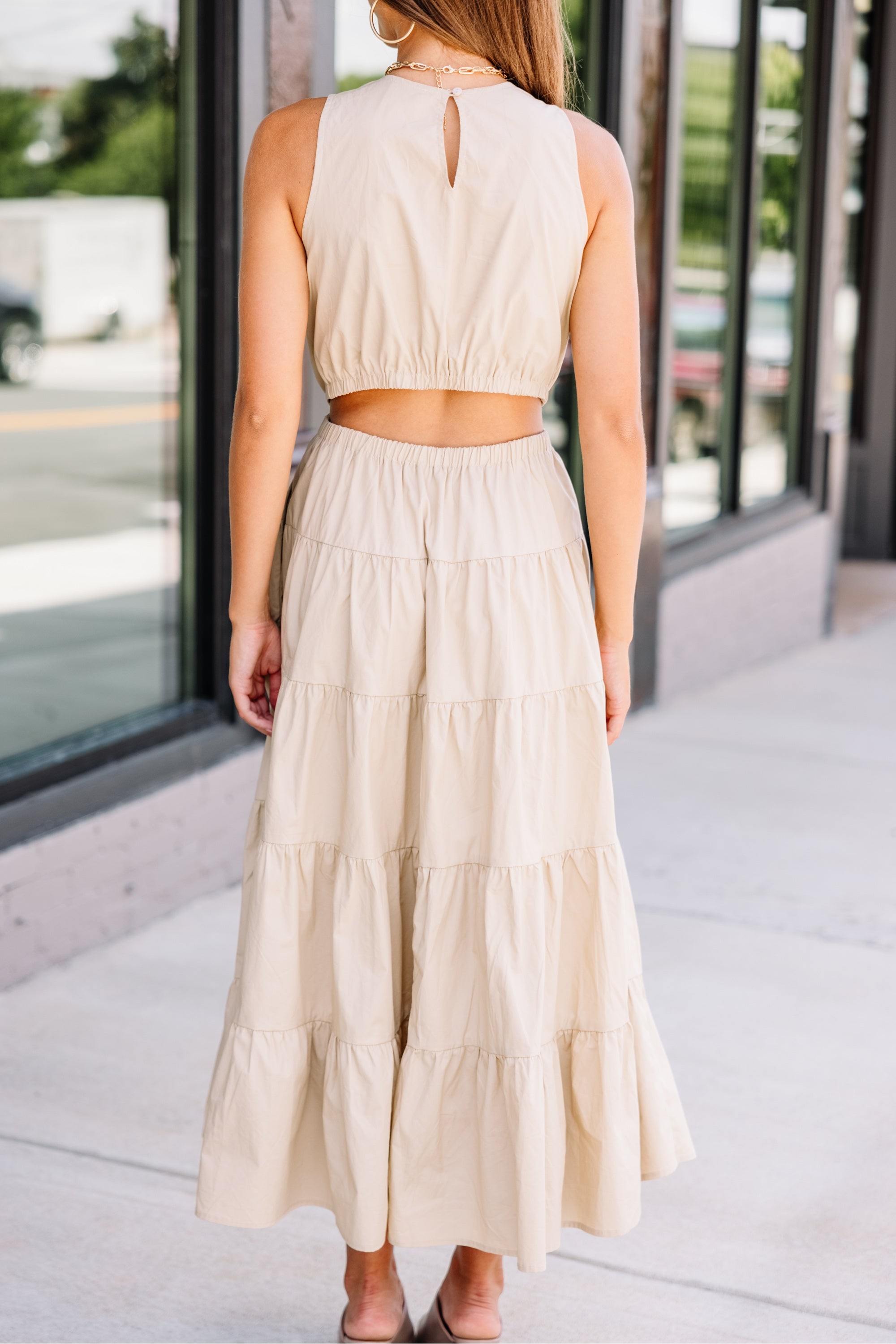 Almond Brown Cutout Midi Dress