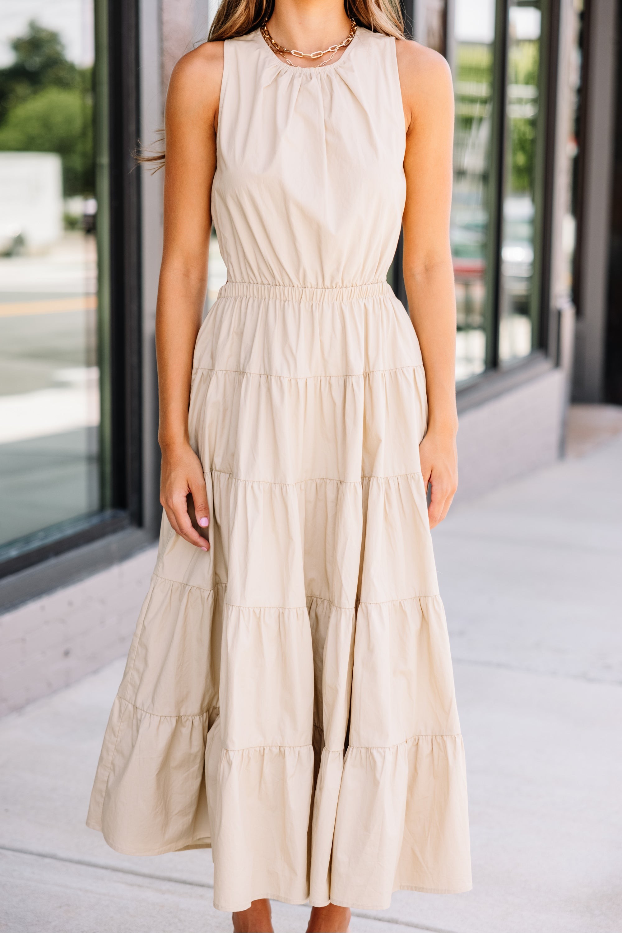Almond Brown Cutout Midi Dress