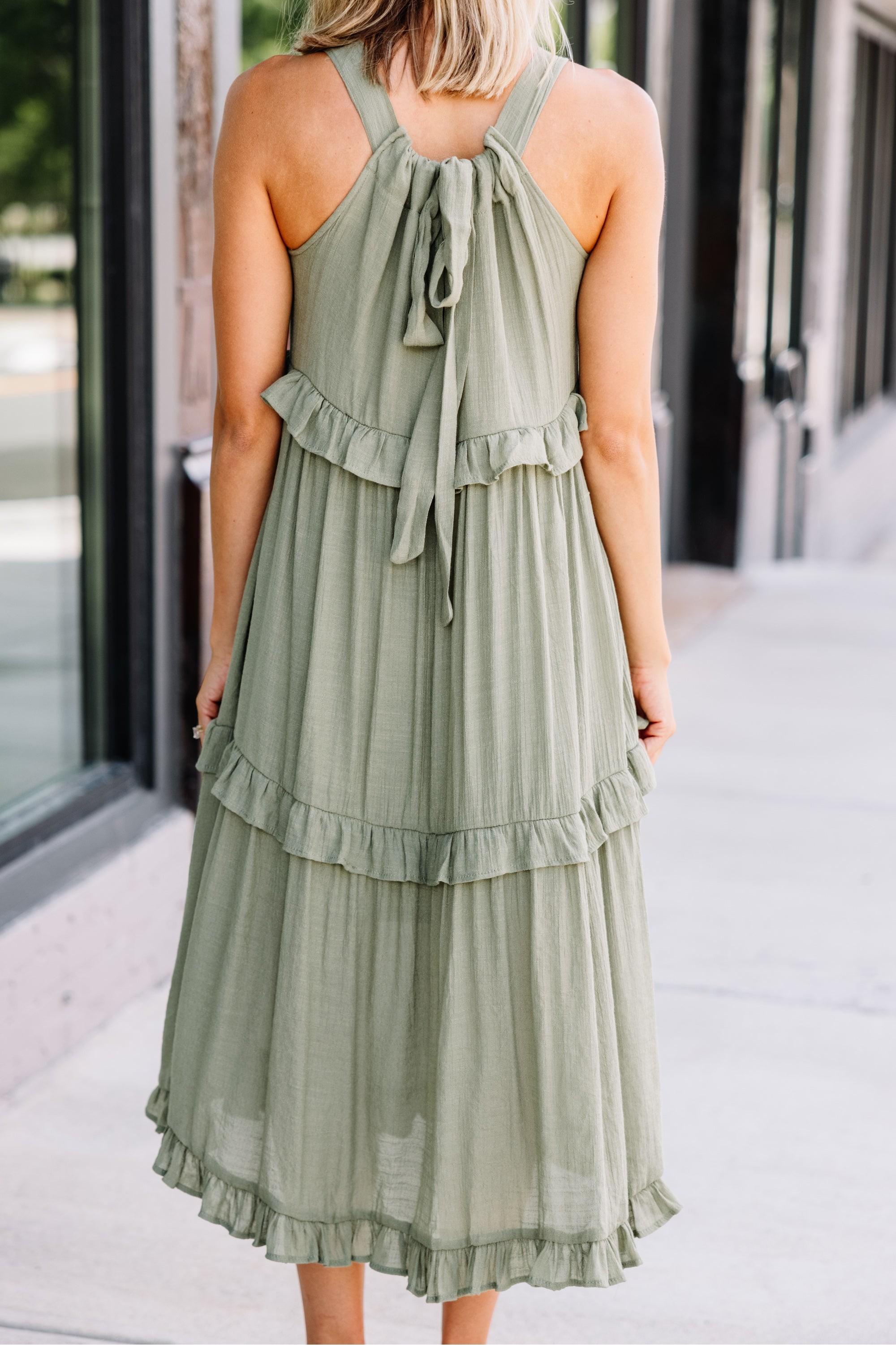 Celebrate Yourself Olive Green Ruffled Midi Dress