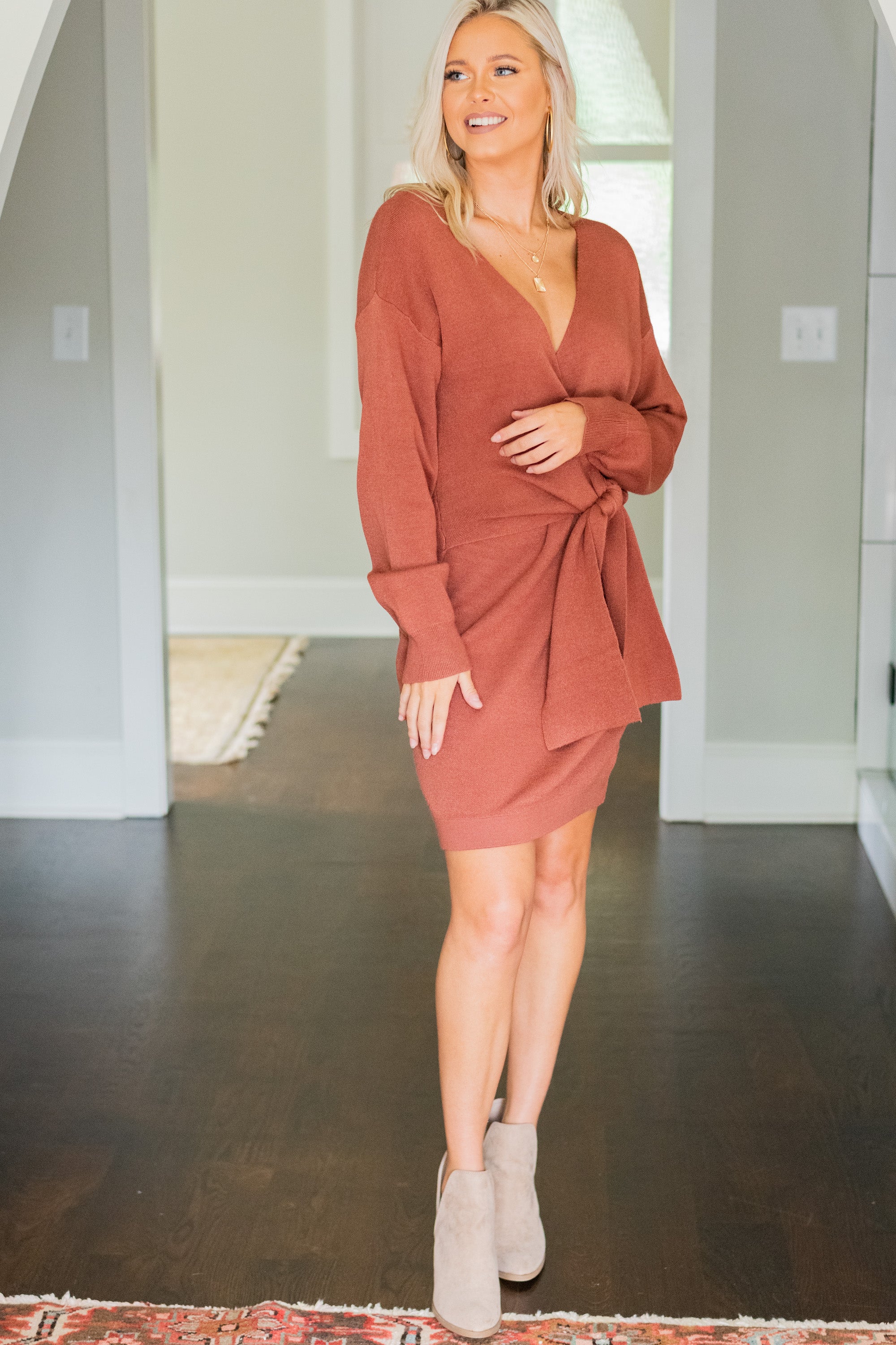 Thoughtful Dreams Marsala Red Sweater Dress