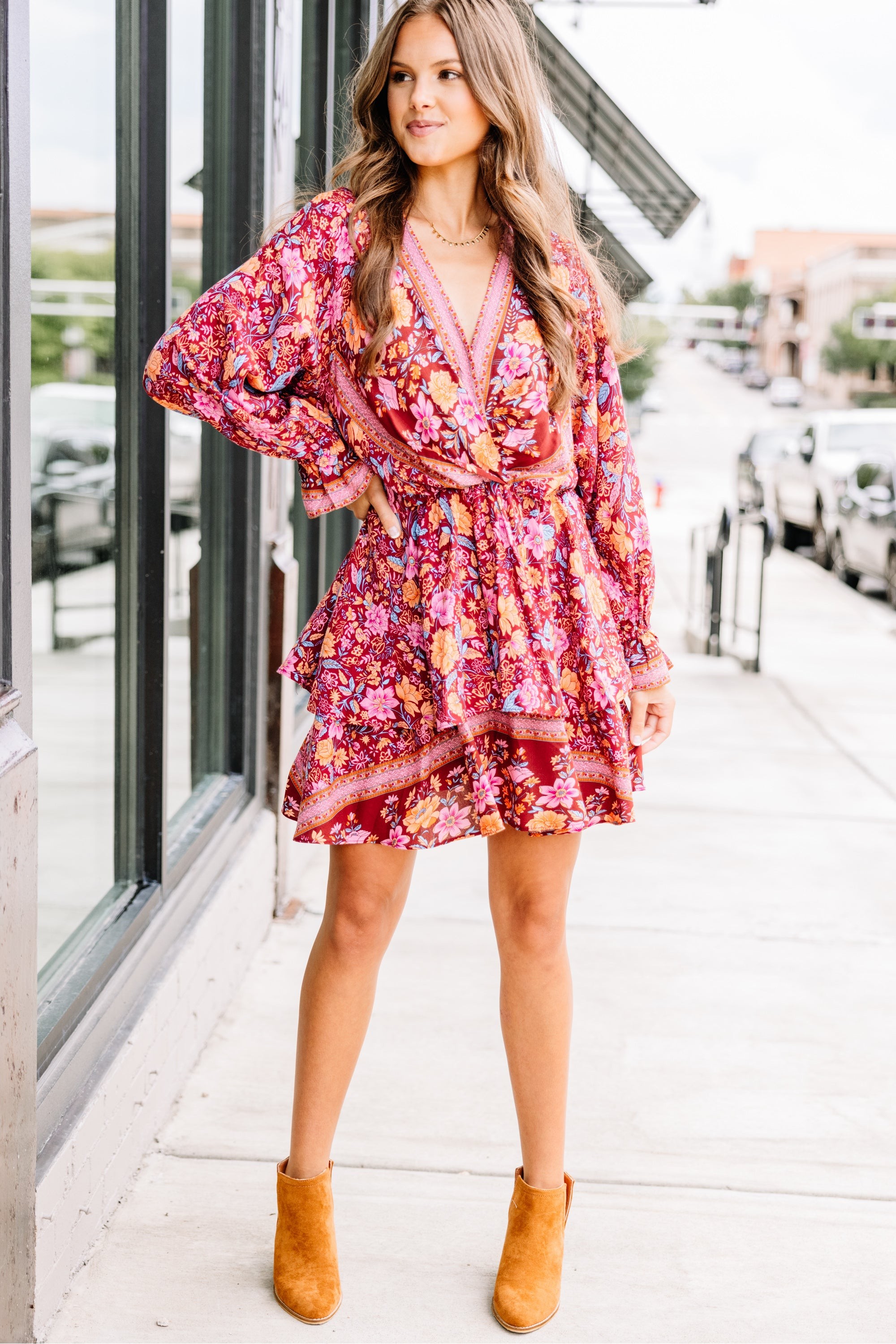 Go On With It Red Mixed Print Dress