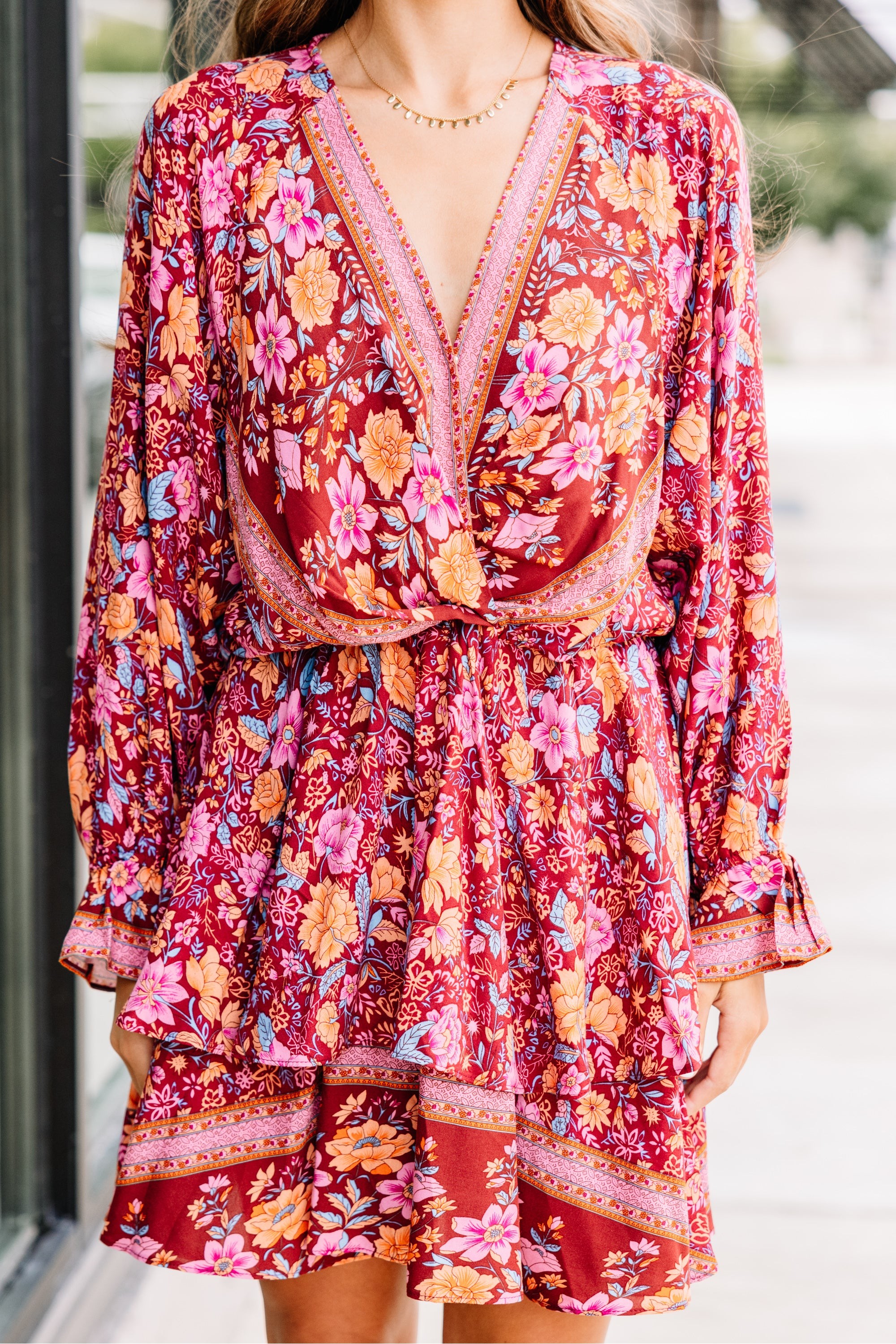 Go On With It Red Mixed Print Dress