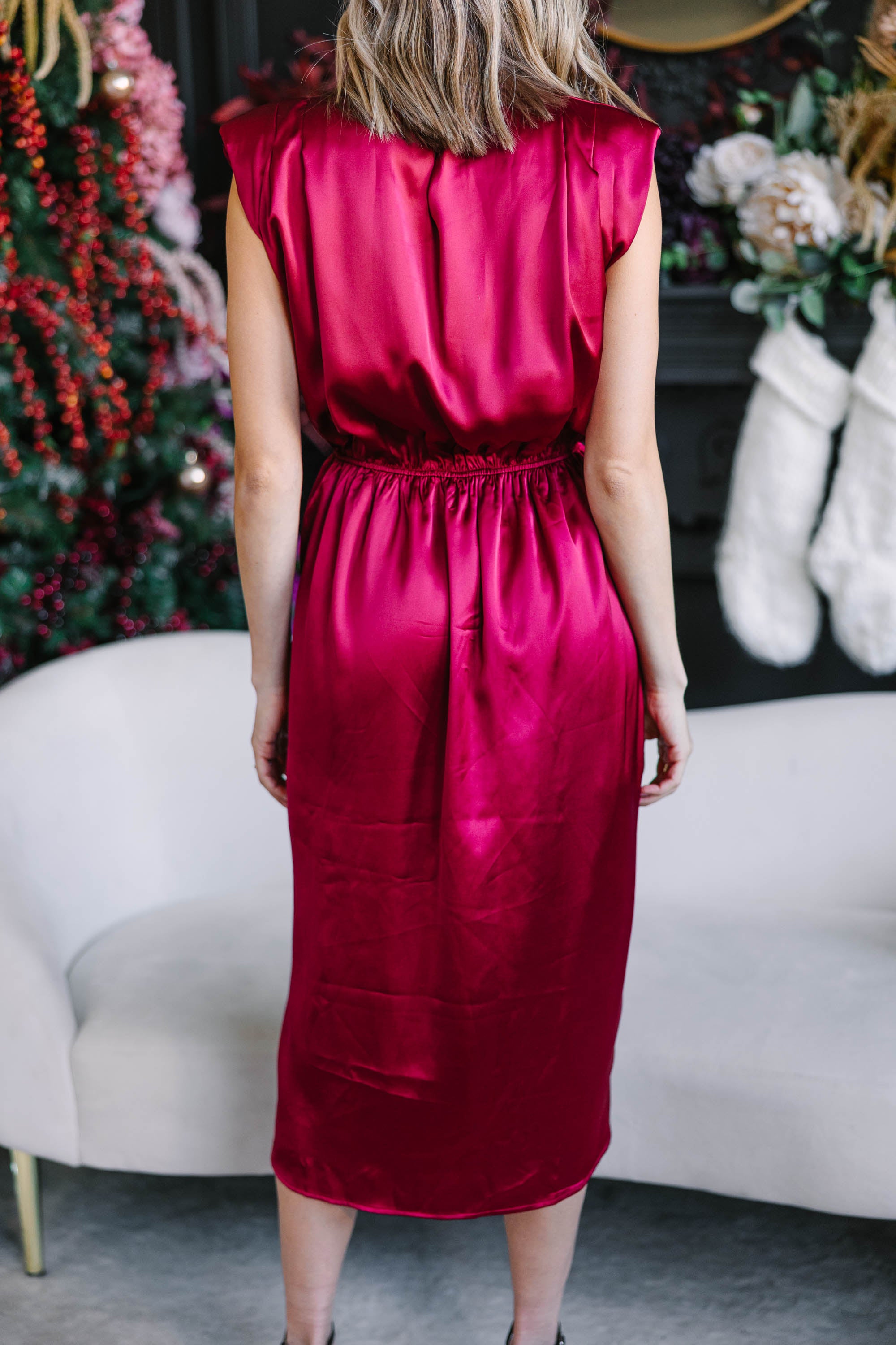 Ruby Red Satin Midi Dress