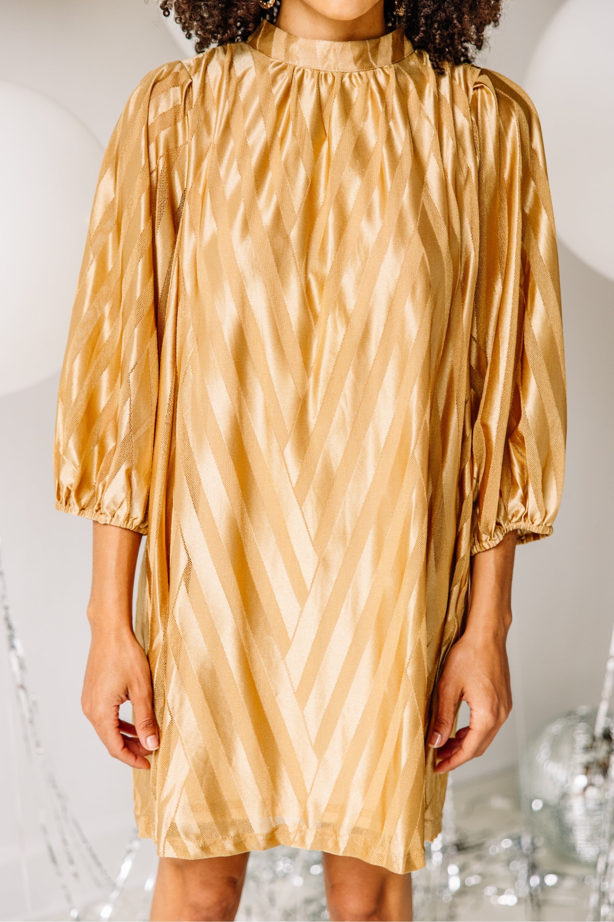 Call On You Gold Chevron Shift Dress