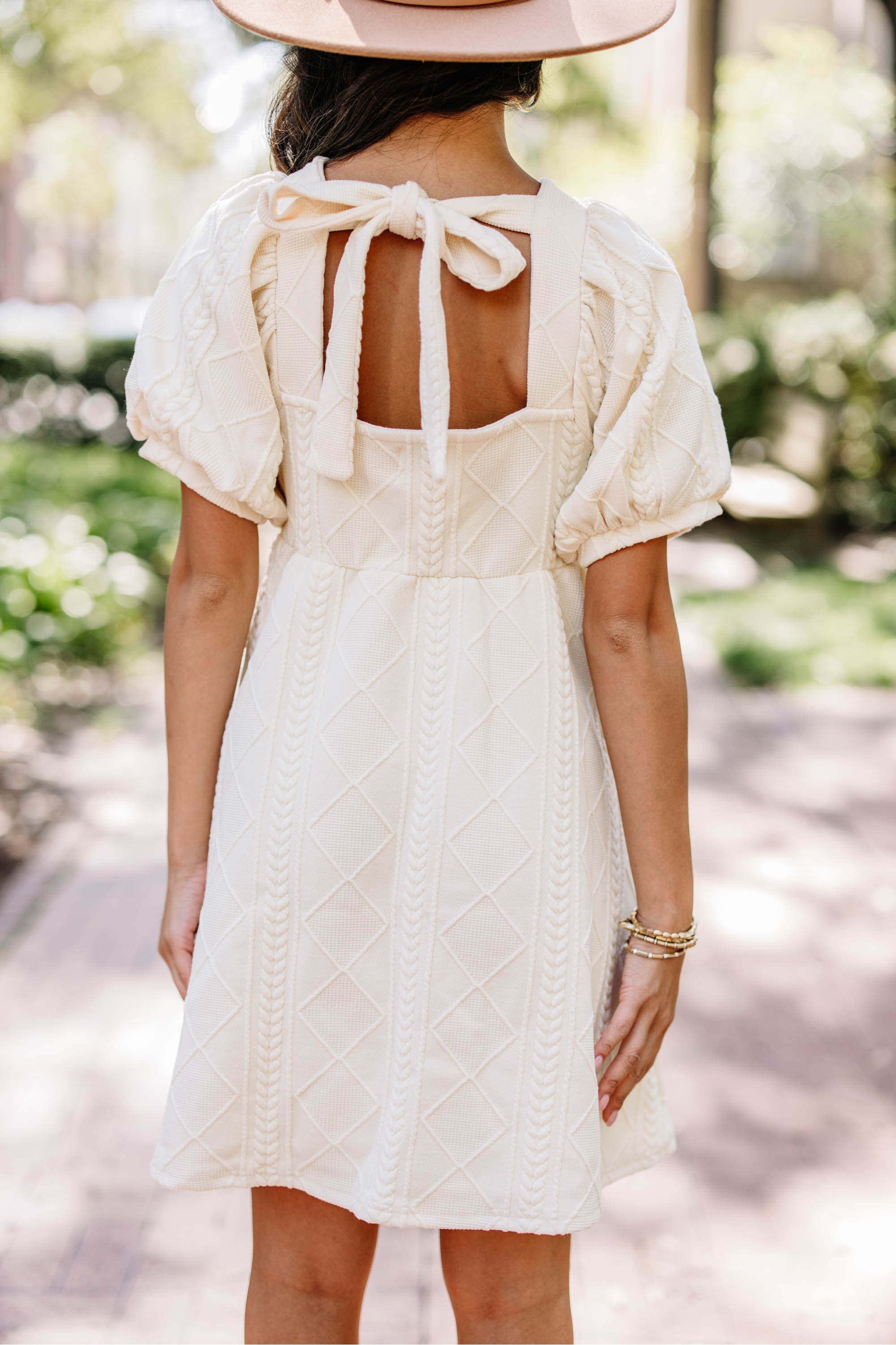 On Your Team Cream White Cable Knit Babydoll Dress