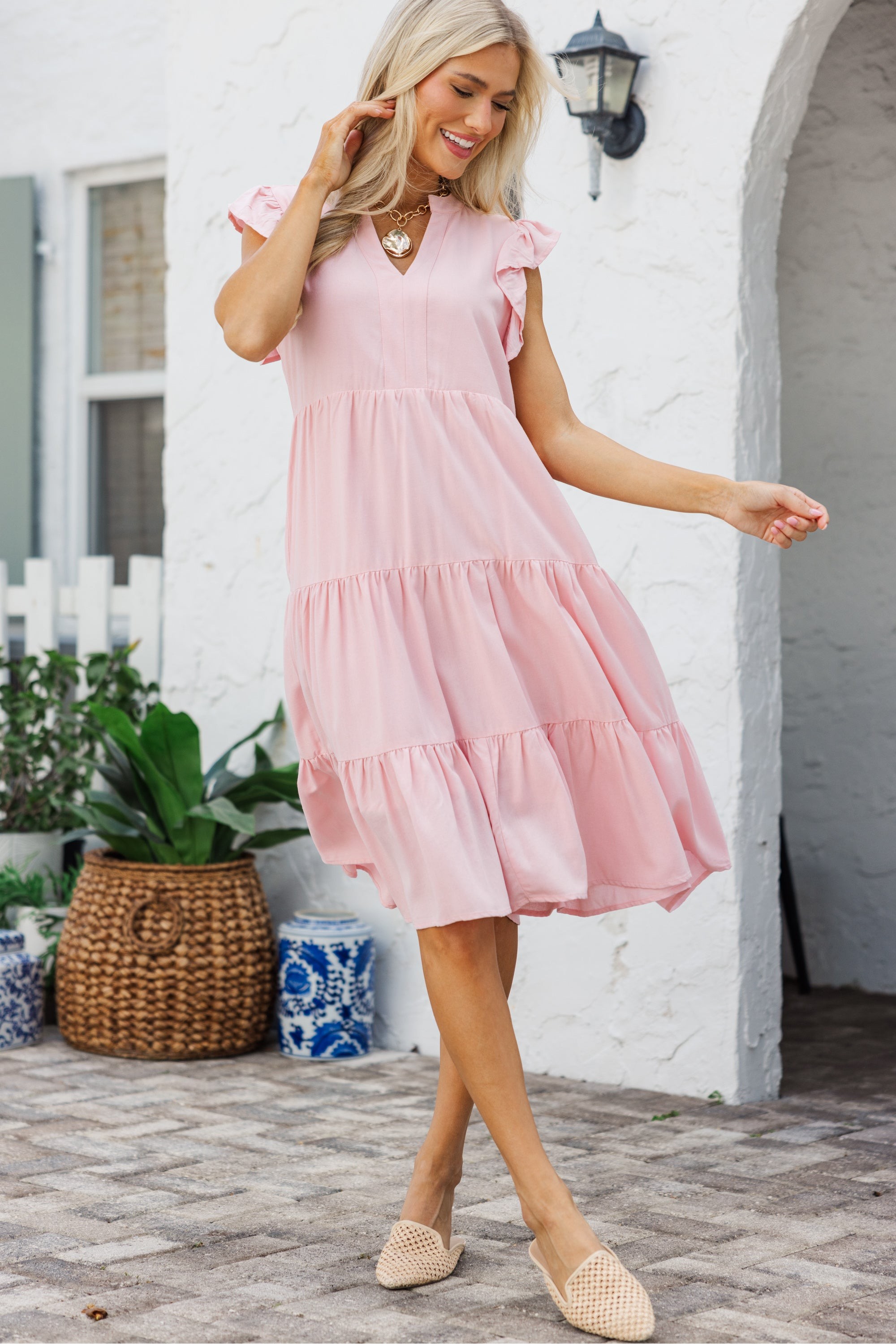 Make It Your Own Blush Pink Tiered Dress