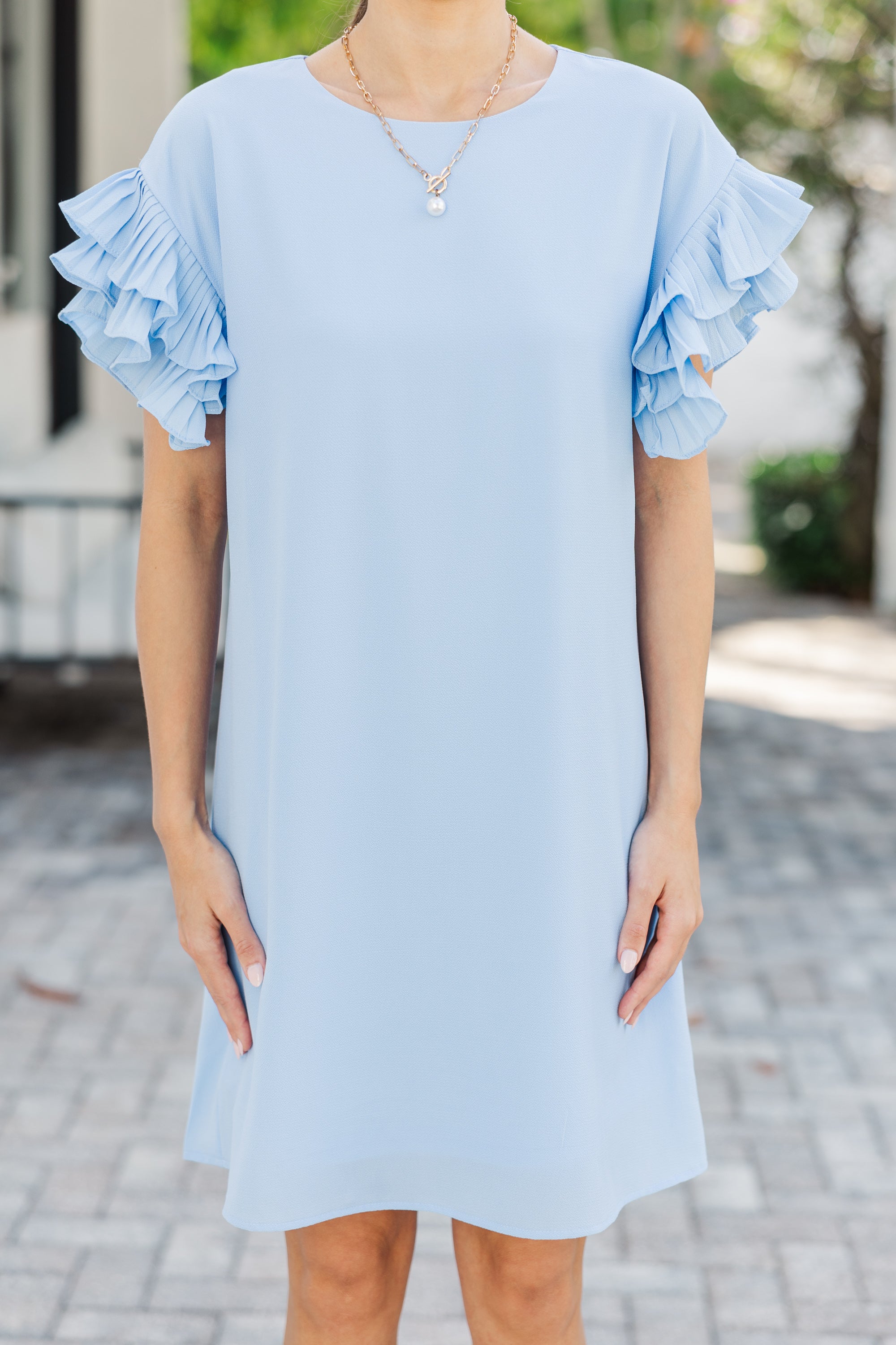 What A Vision Light Blue Ruffled Dress