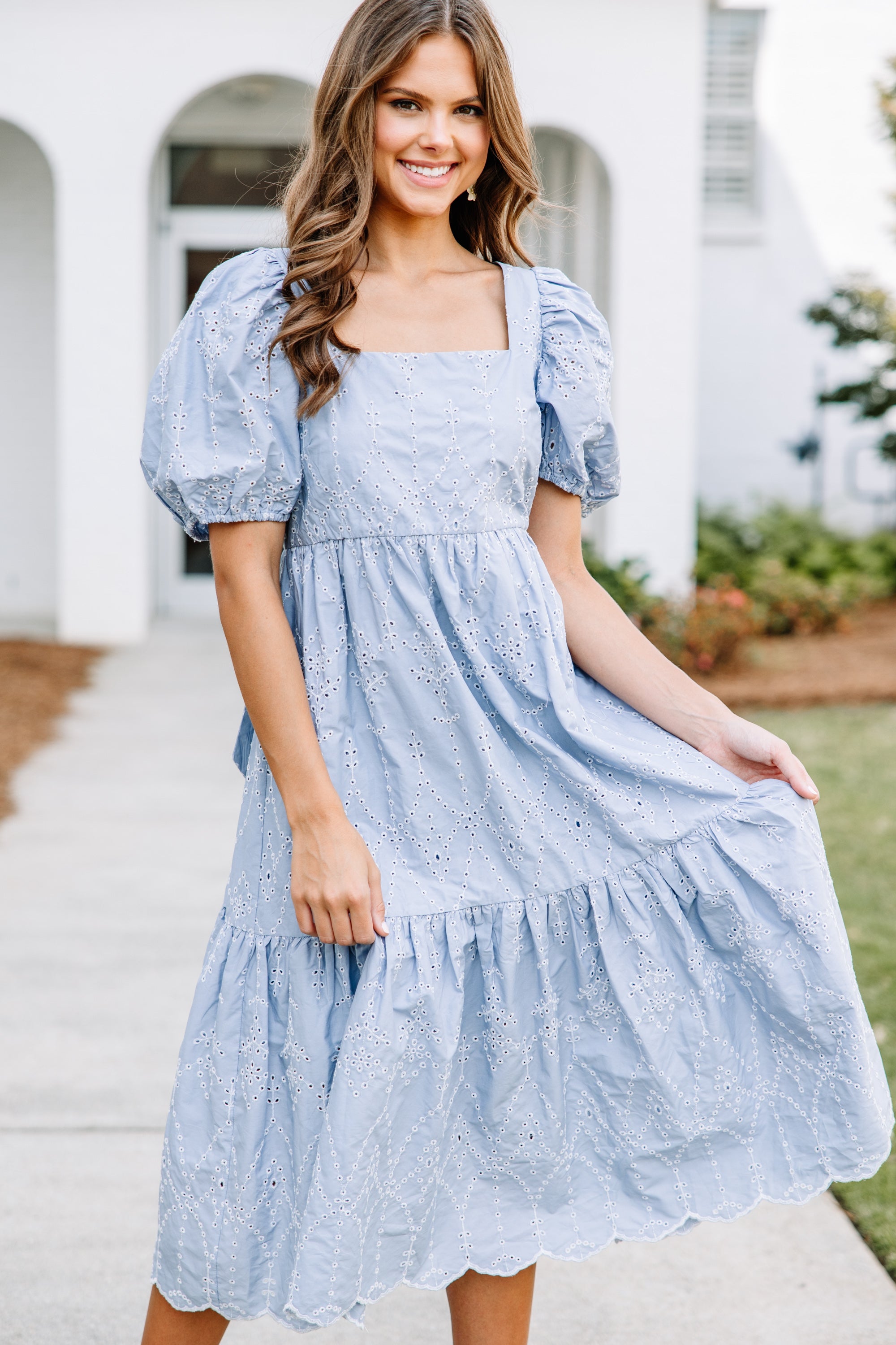 Good Days Ahead Blue Eyelet Midi Dress