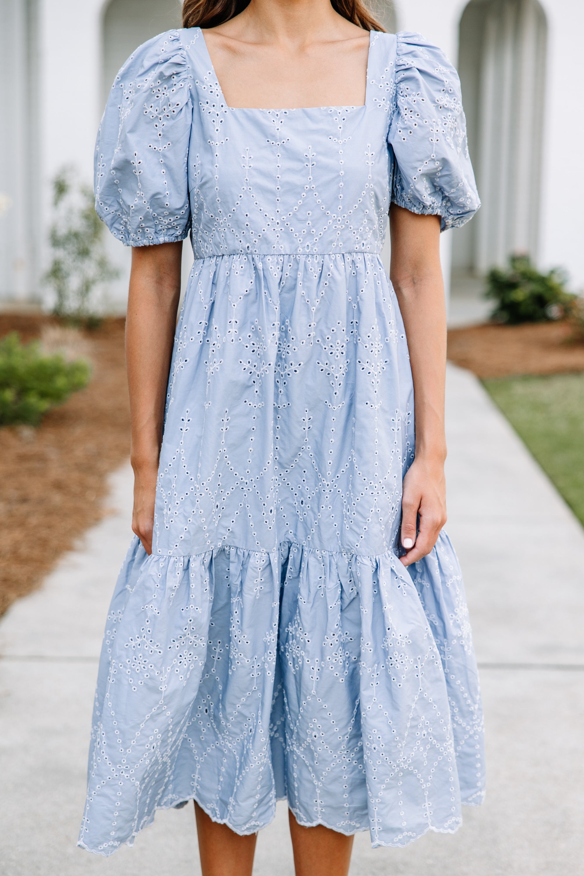 Good Days Ahead Blue Eyelet Midi Dress