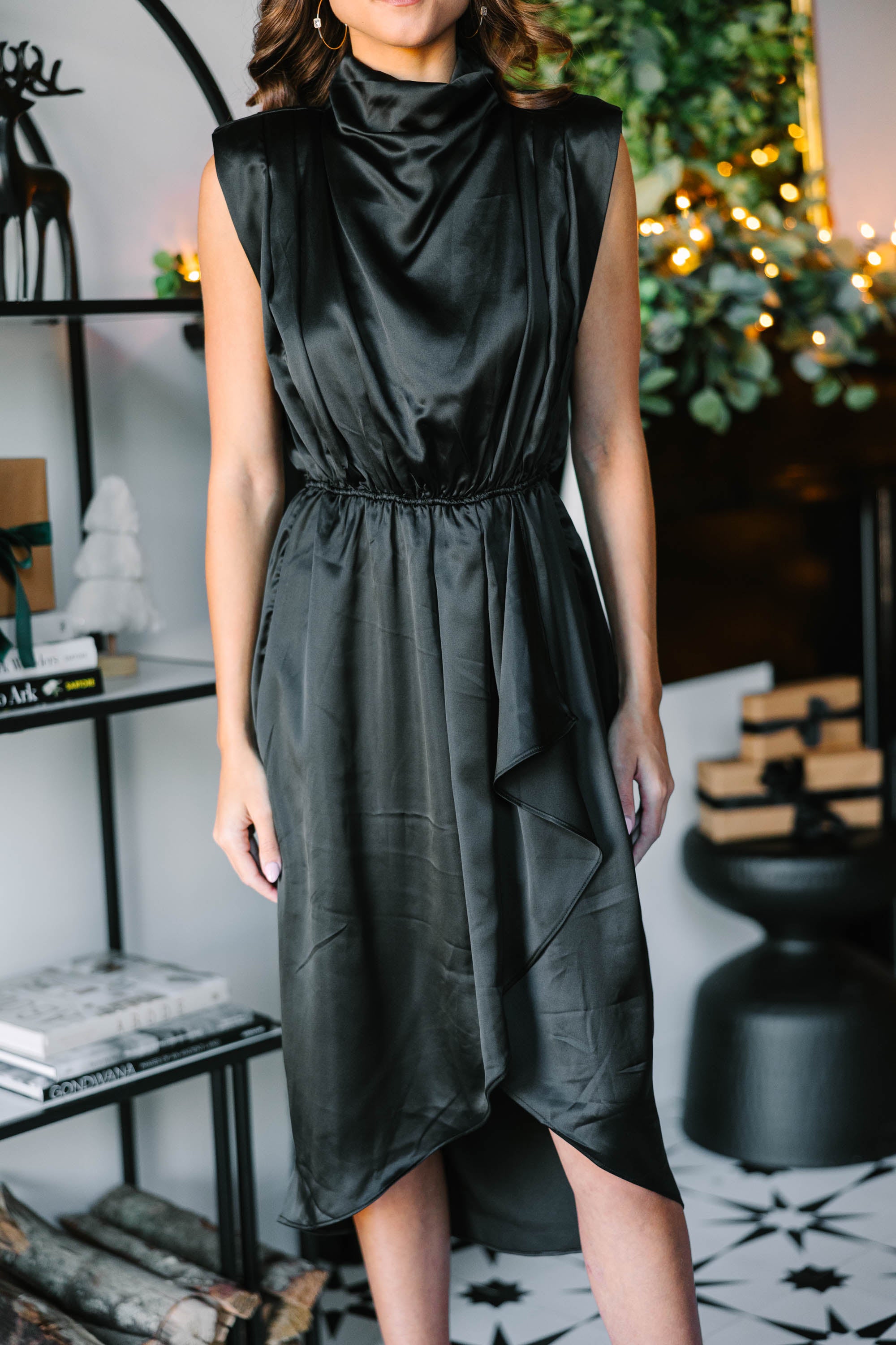 Black Satin Midi Dress