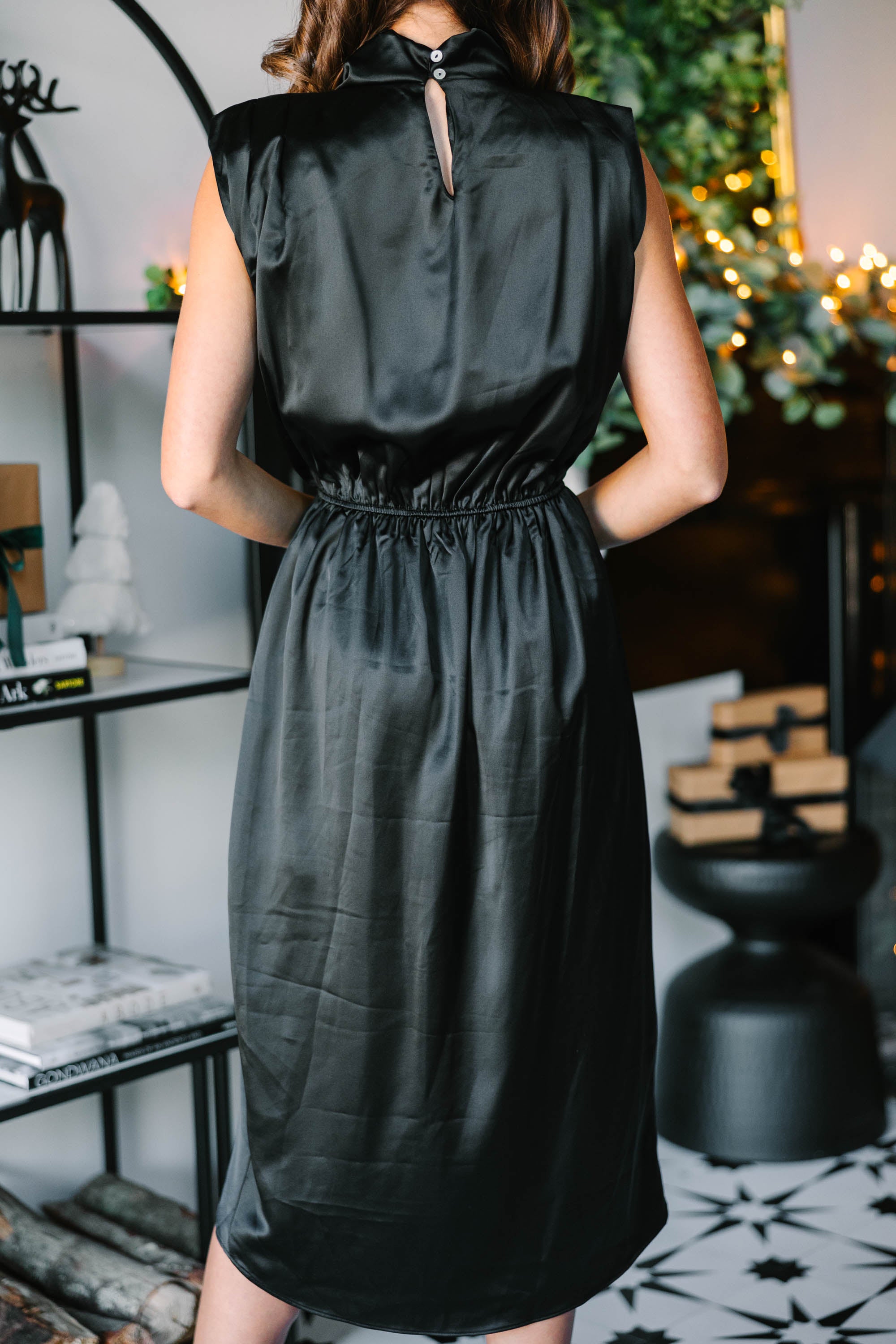 Black Satin Midi Dress