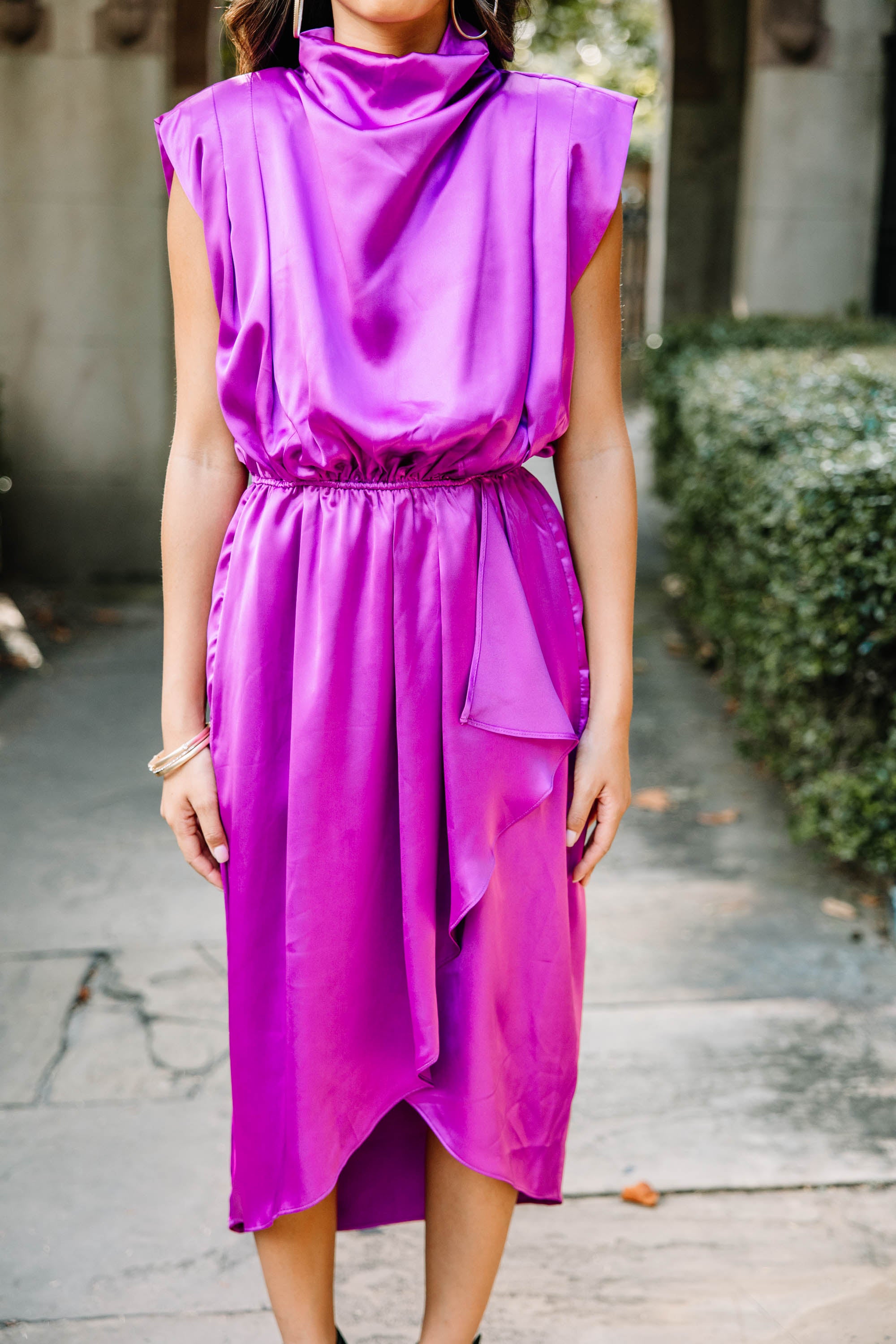 Plum Purple Satin Midi Dress