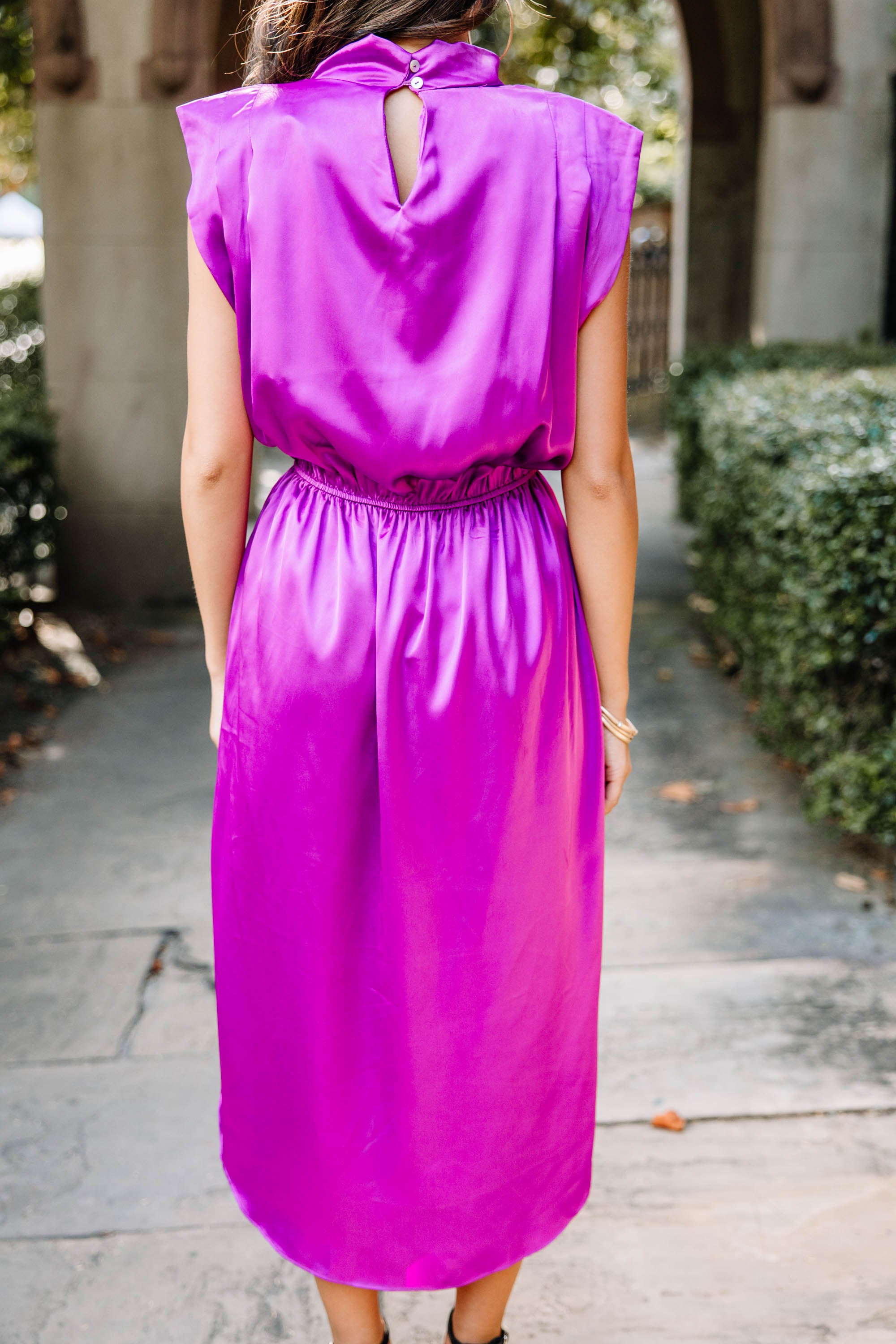 Plum Purple Satin Midi Dress