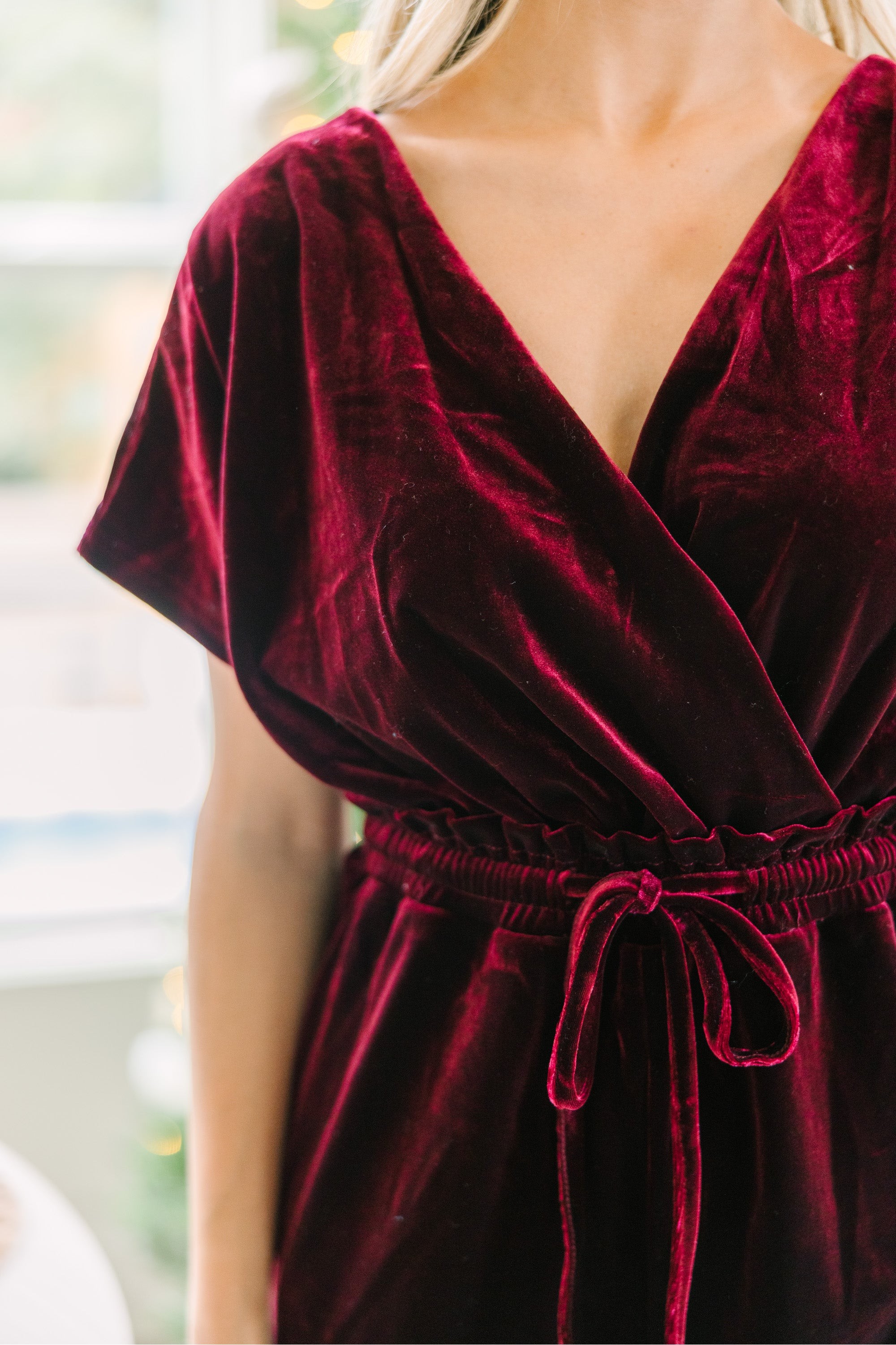 Holiday Vixen Wine Red Velvet Jumpsuit