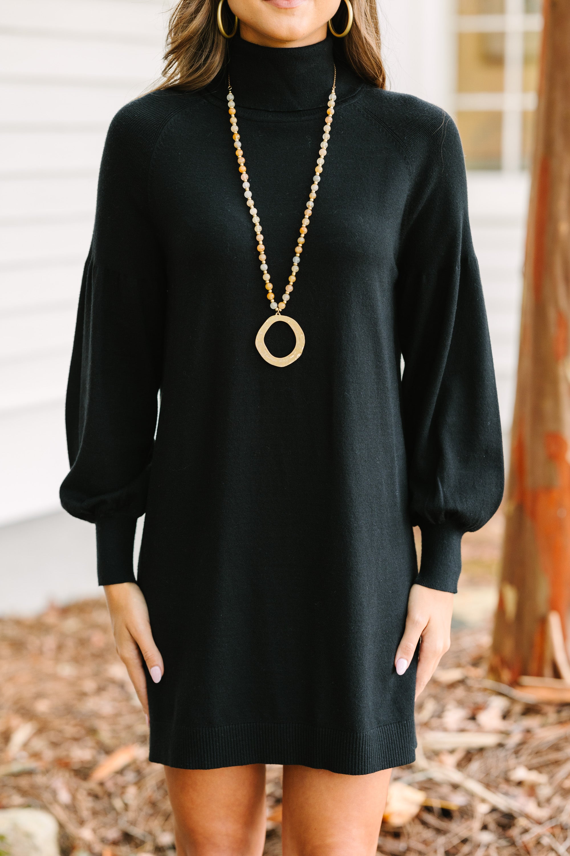 Wherever You Go Black Turtleneck Sweater Dress