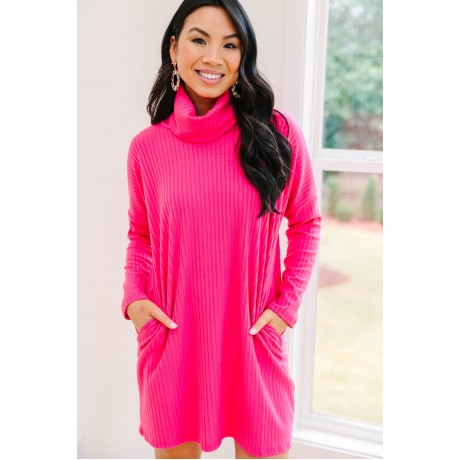 Just Imagine It Fuchsia Pink Sweater Dress