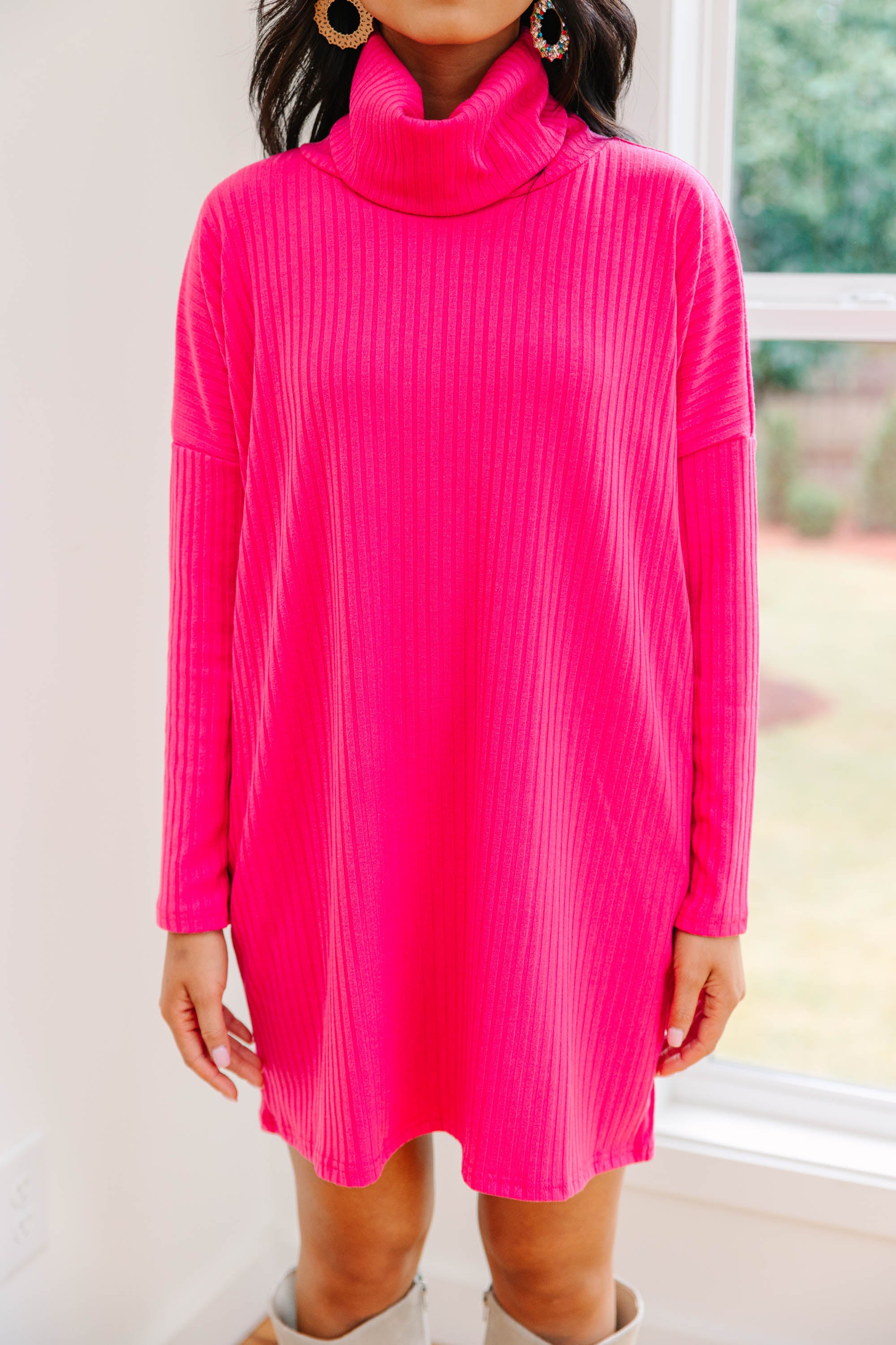 Just Imagine It Fuchsia Pink Sweater Dress