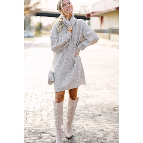 Feeling It Taupe Brown Sweater Dress