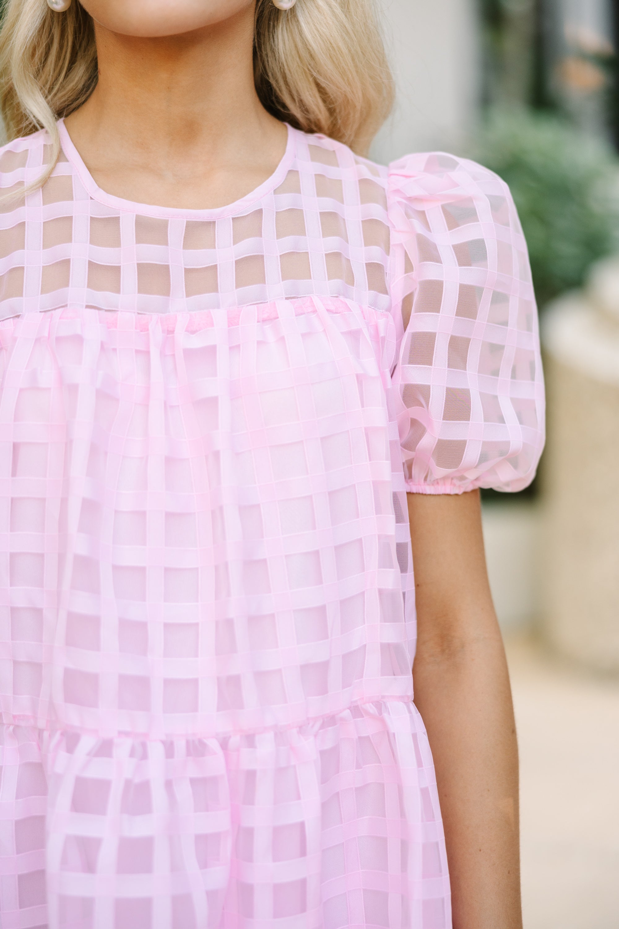 Blush Pink Textured Babydoll Mini Dress