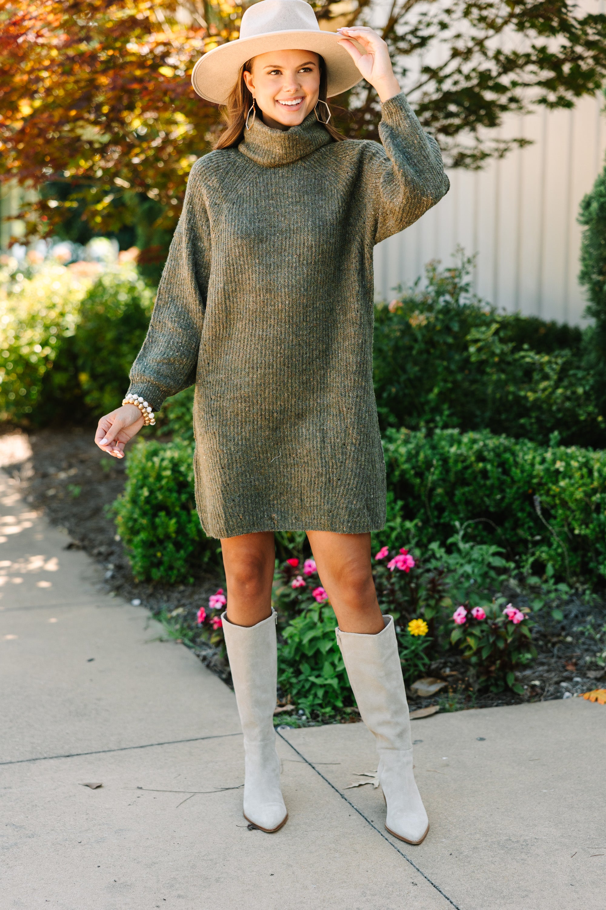 Feeling It Sweater Olive Green Dress