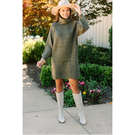 Feeling It Sweater Olive Green Dress