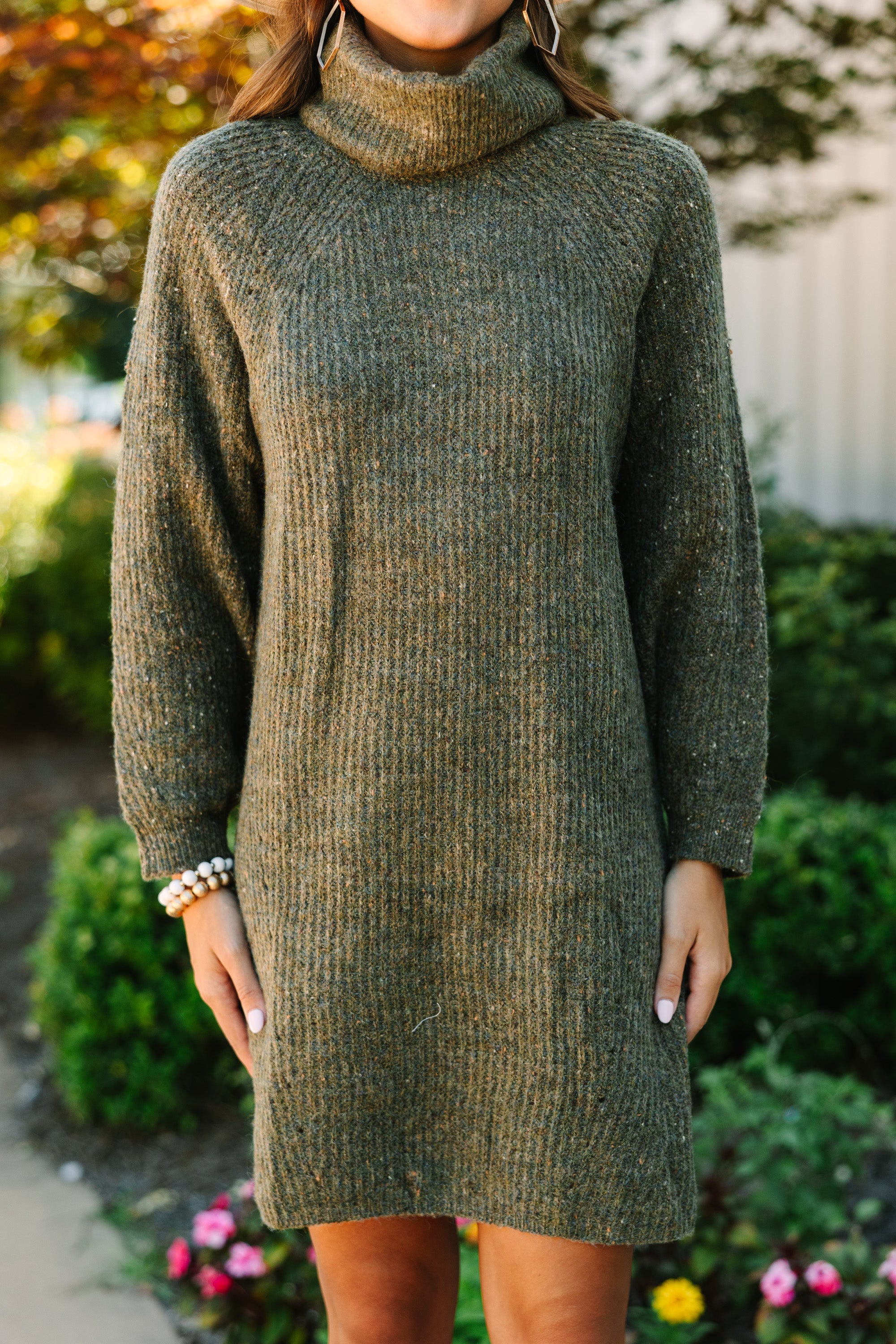 Feeling It Sweater Olive Green Dress