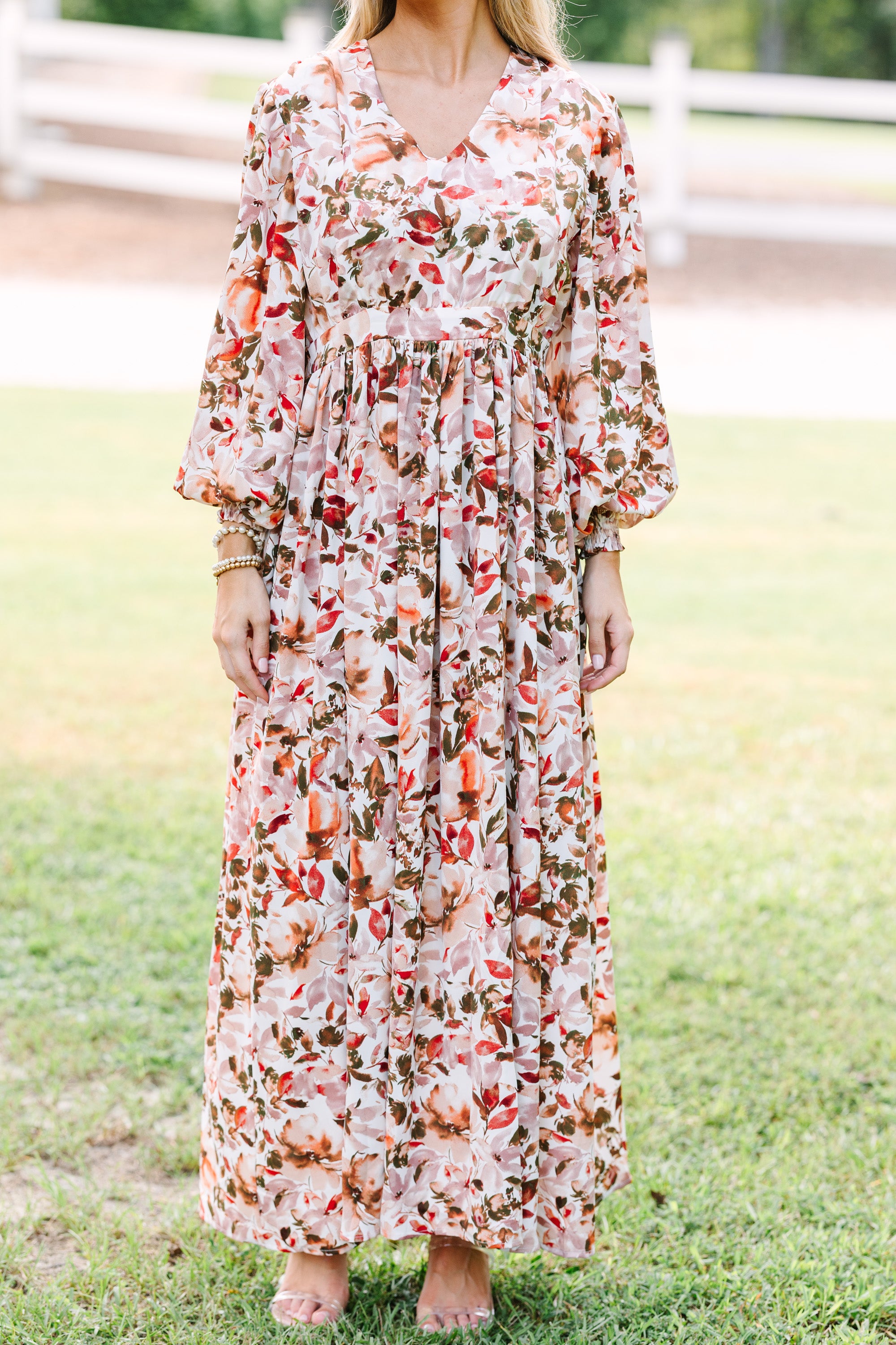 Ivory White Floral Maxi Dress