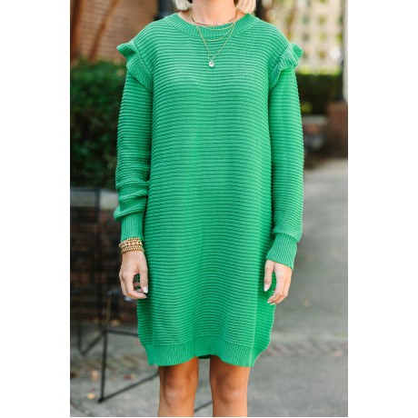 Wild About You Emerald Green Ribbed Sweater Dress