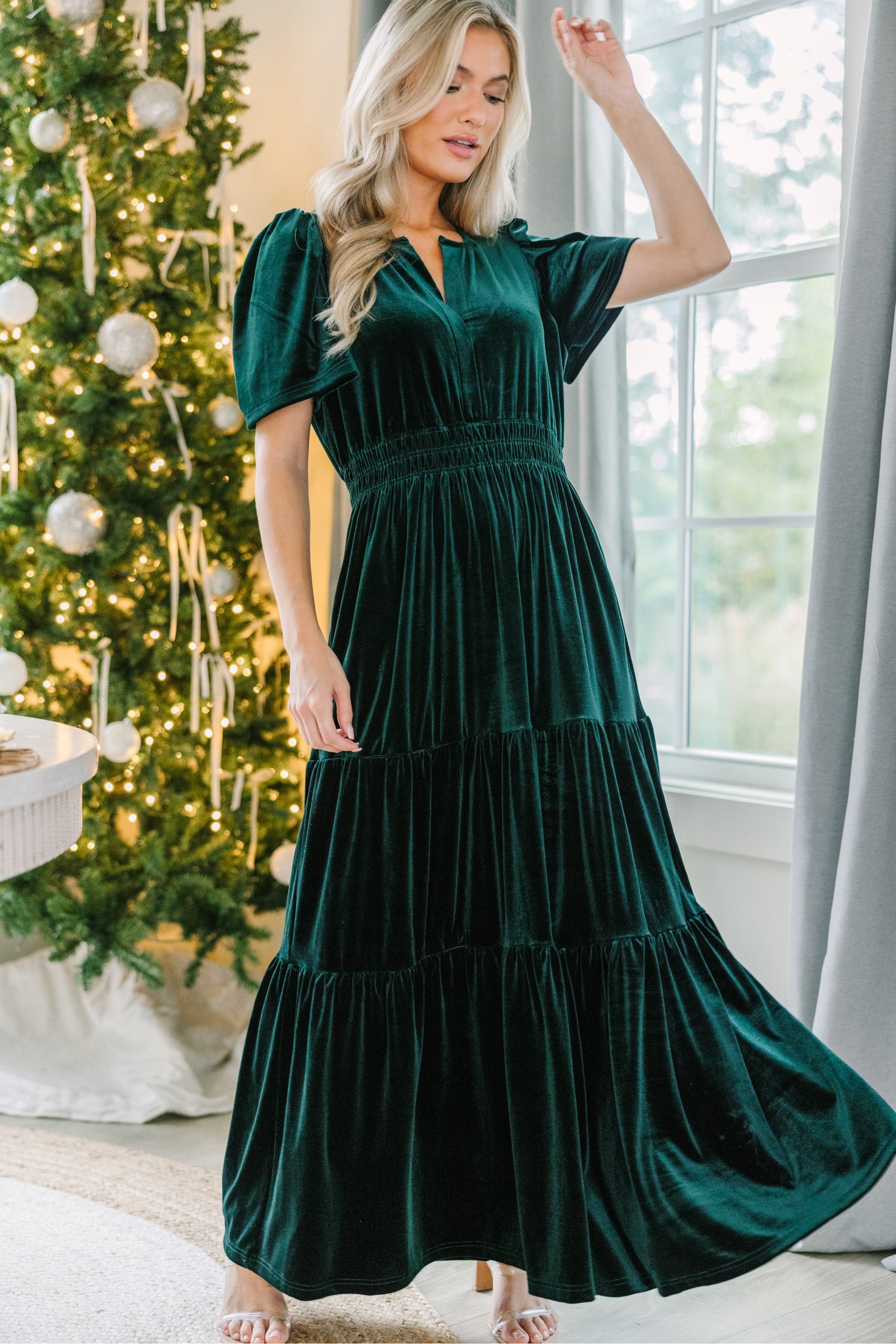 Emerald Green Velvet Maxi Dress