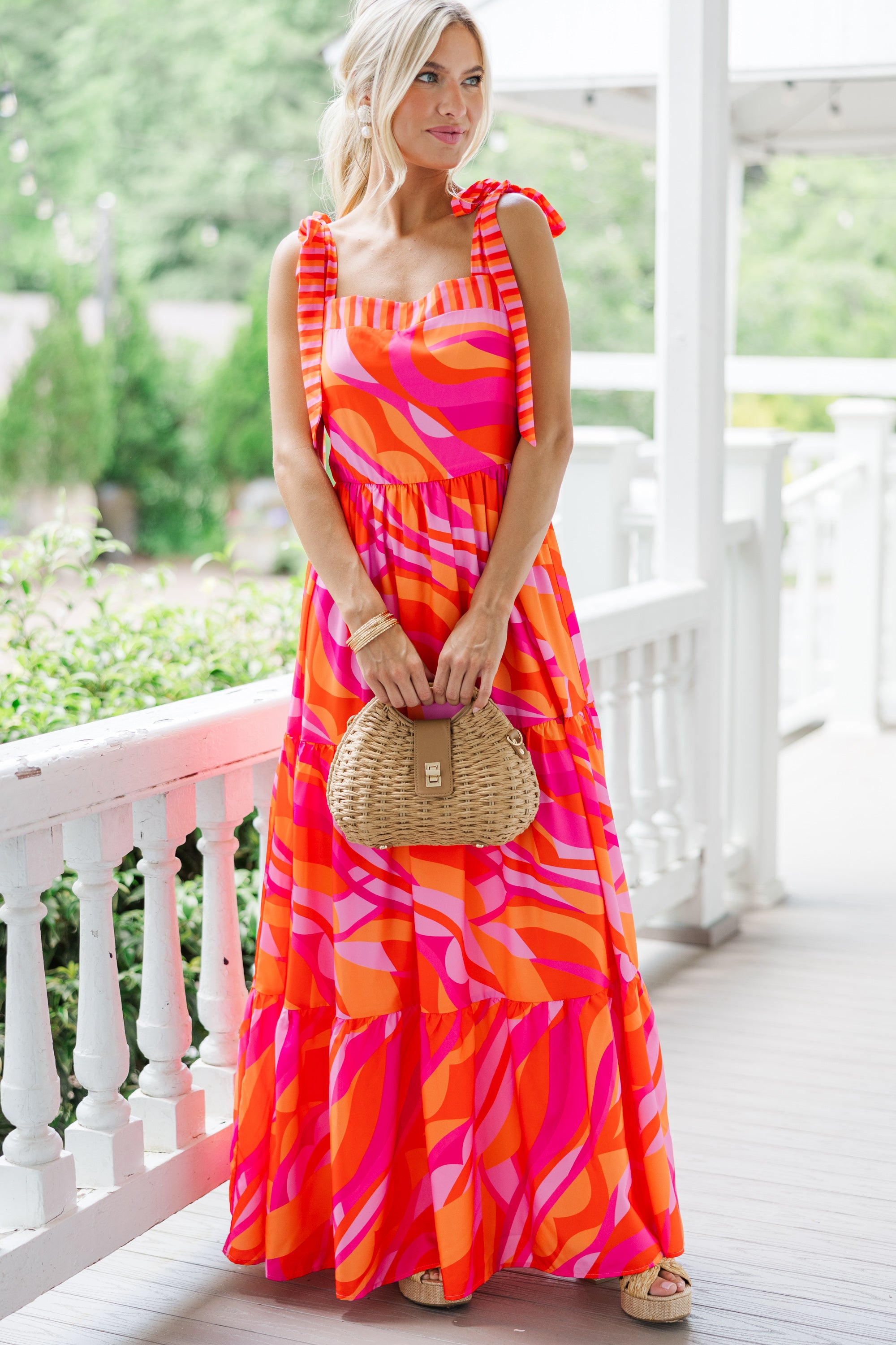 Fuchsia Pink Multi Abstract Maxi Dress