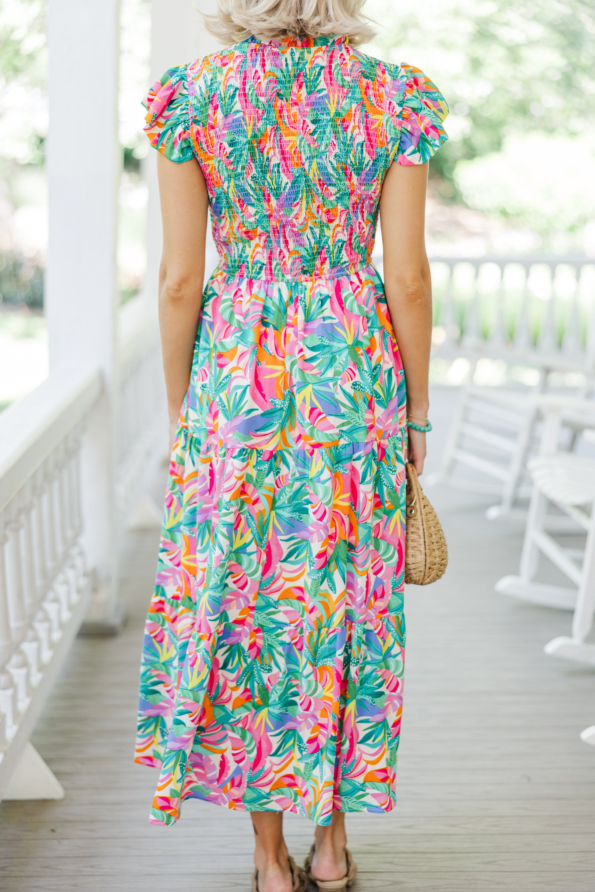Feels Like Paradise Green Tropical Maxi Dress