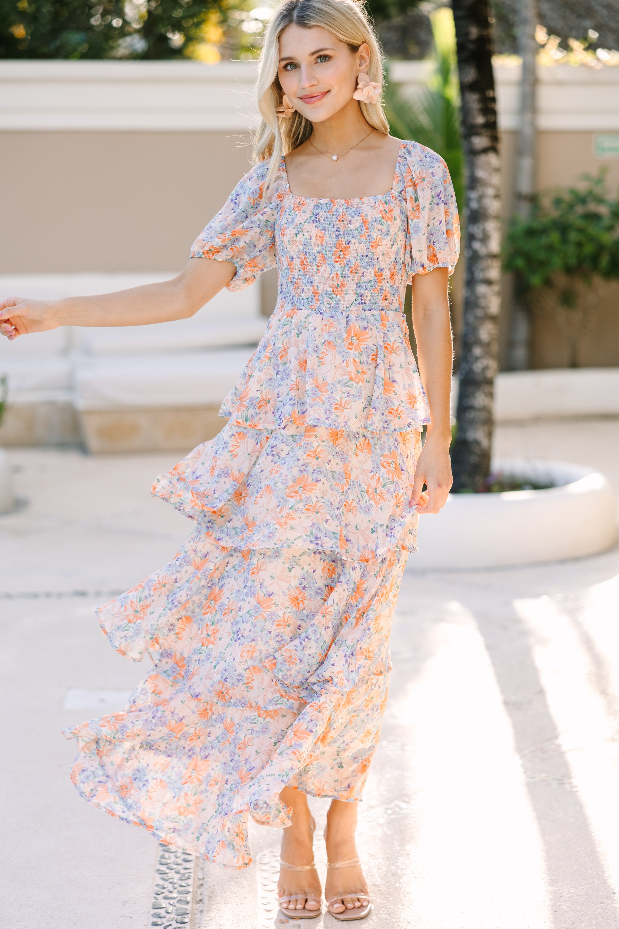 It's Your Day Orange Floral Maxi Dress