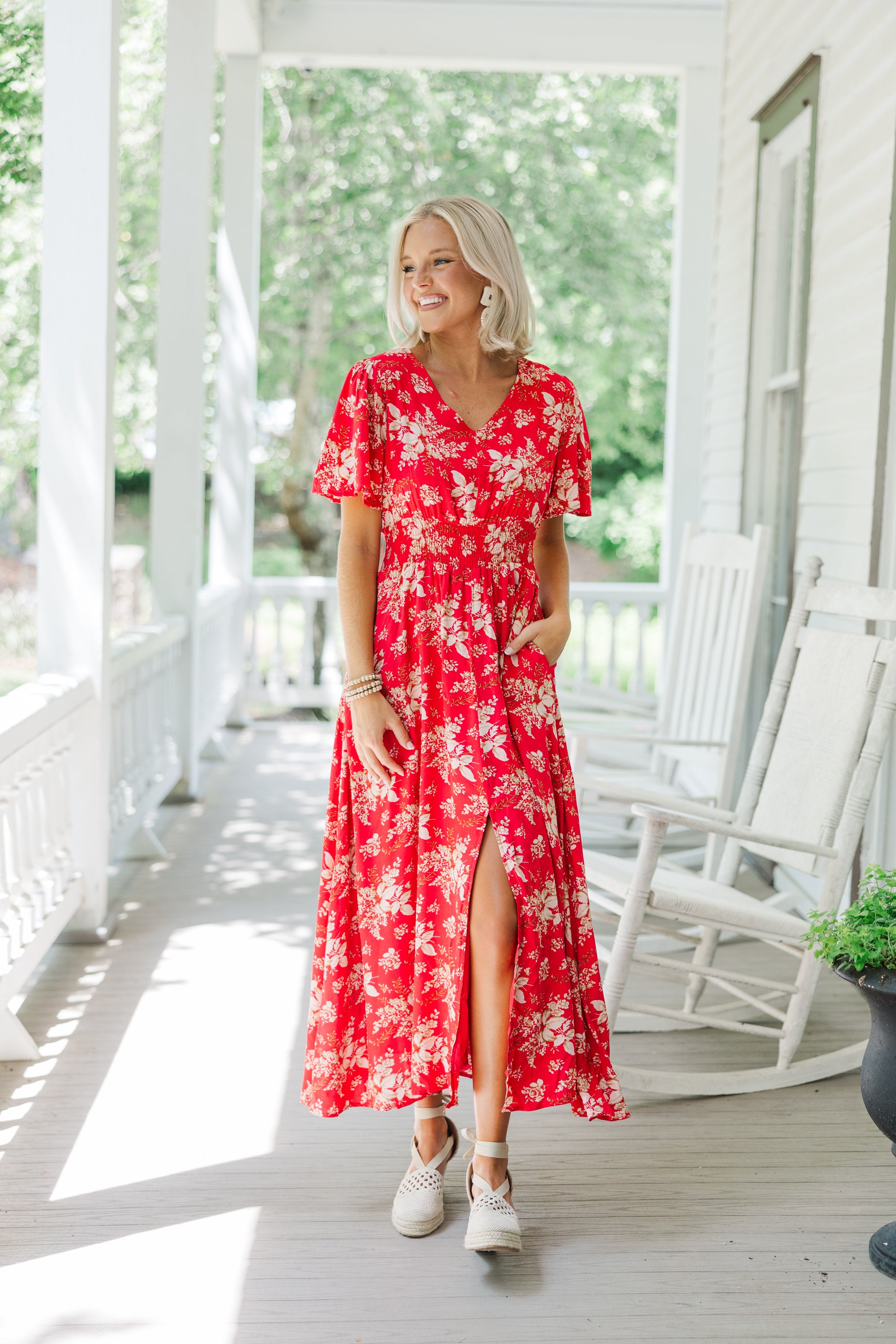 Keep You Close Red Floral Maxi Dress