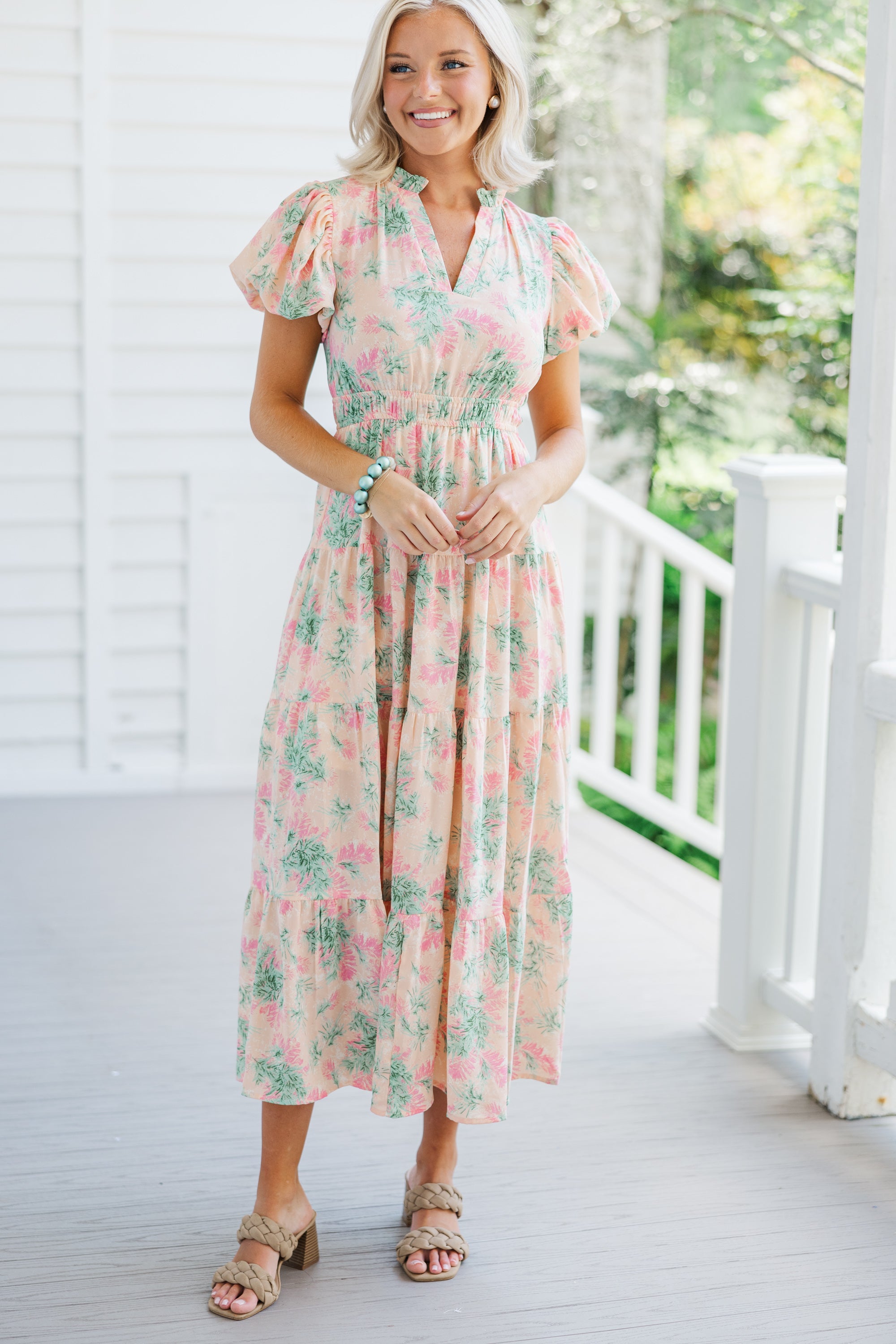 Heard It All Peach Pink Floral Maxi Dress