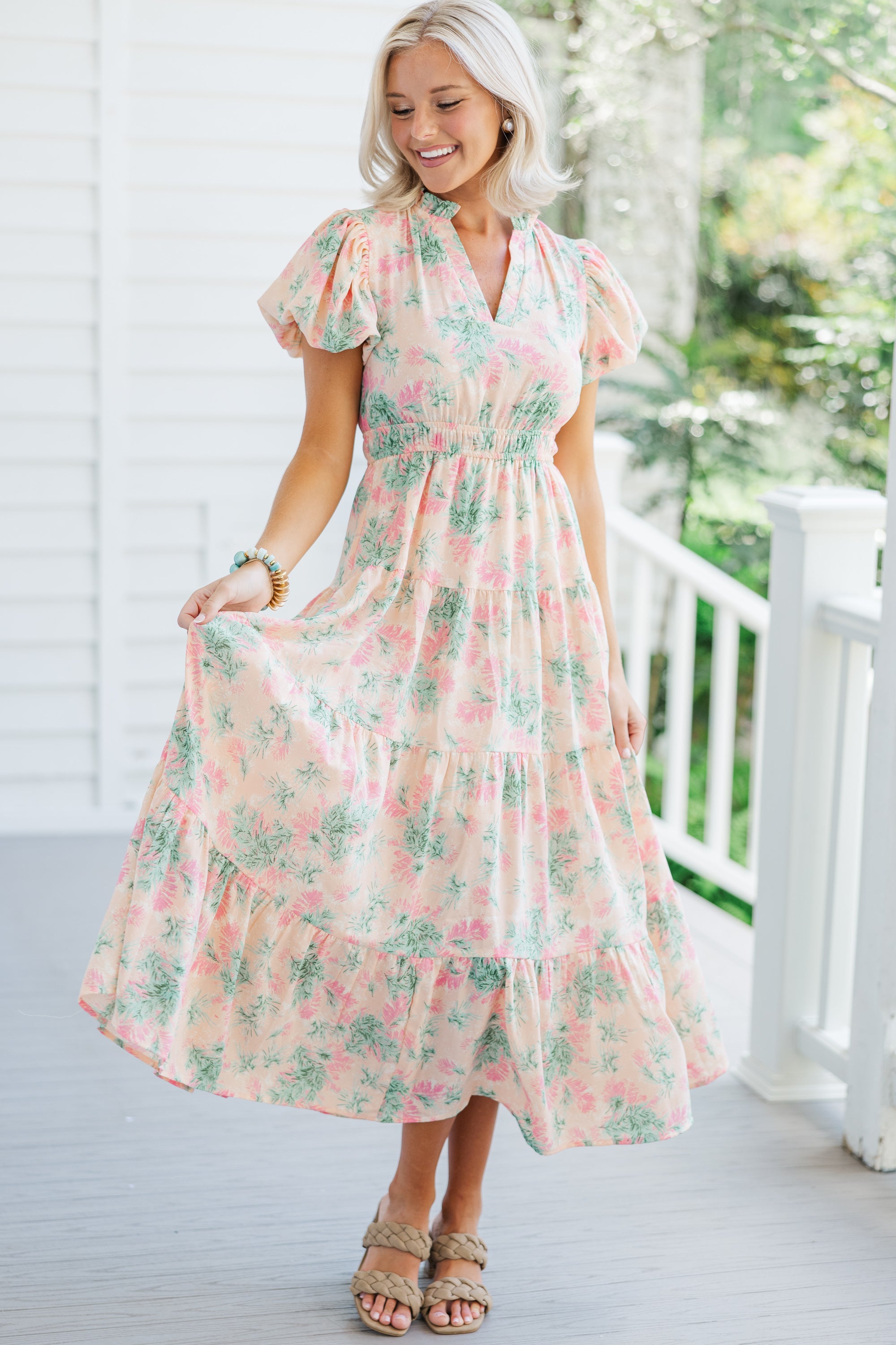 Heard It All Peach Pink Floral Maxi Dress
