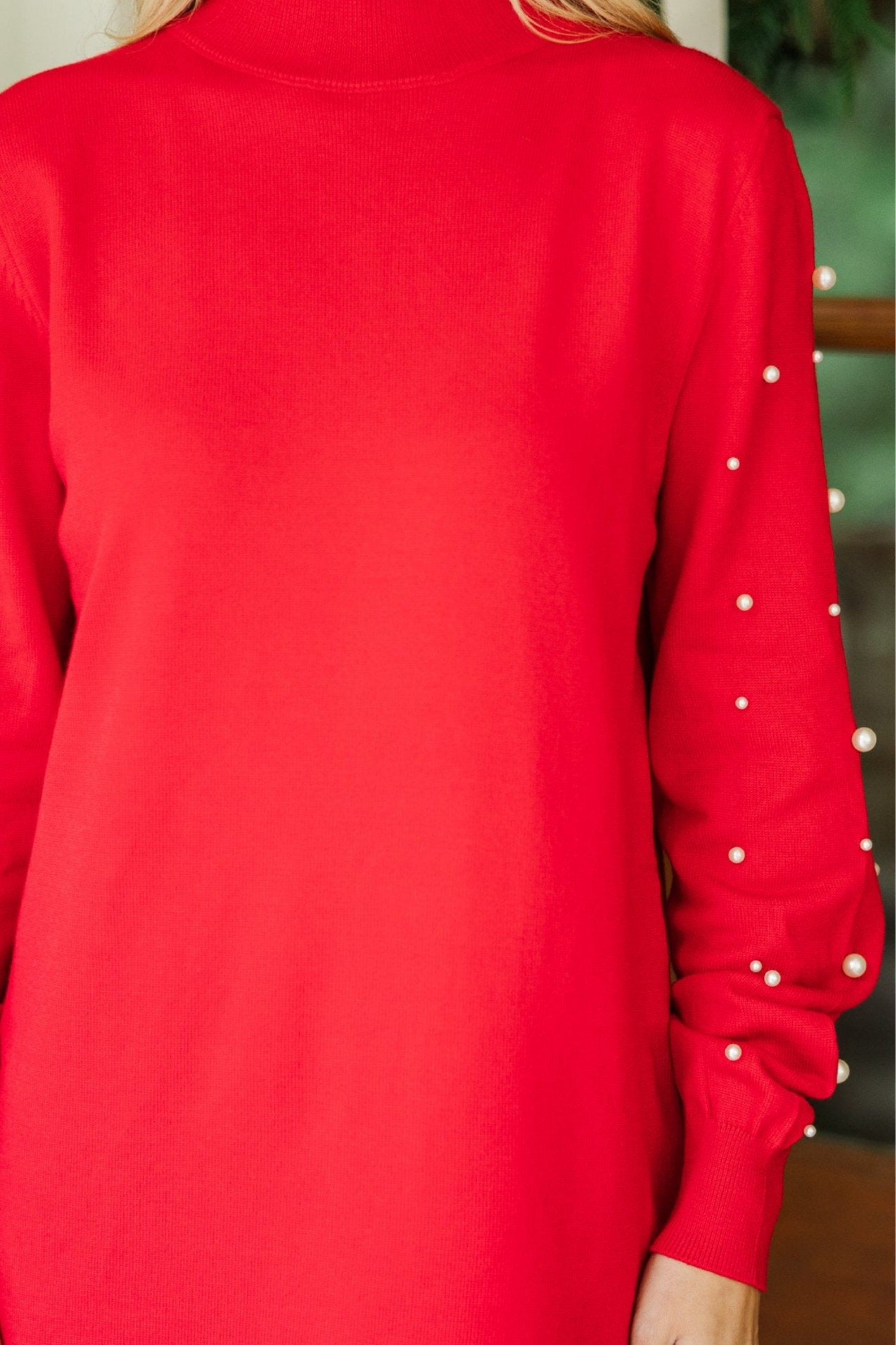 Red Embellished Sweater Dress