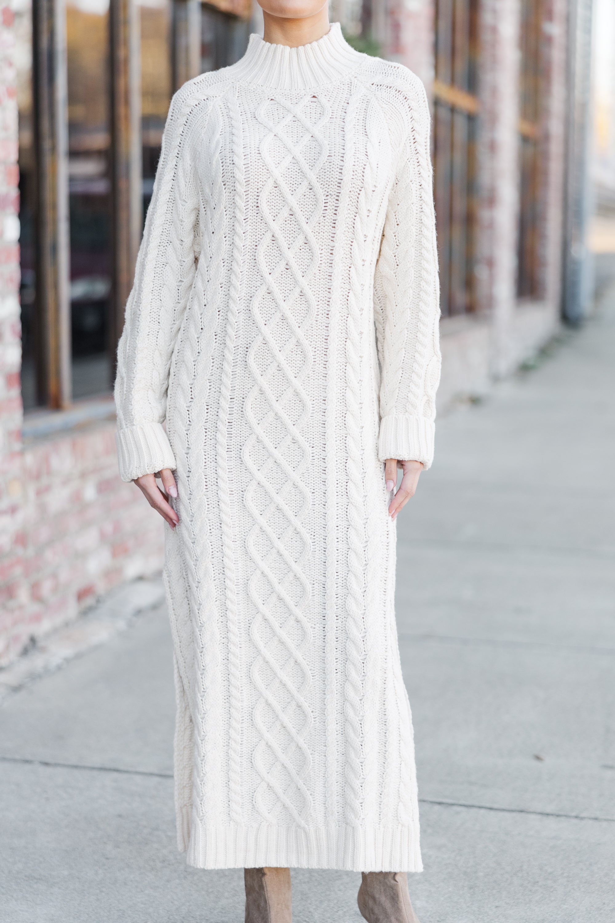 Let It All Go Cream Sweater Midi Dress