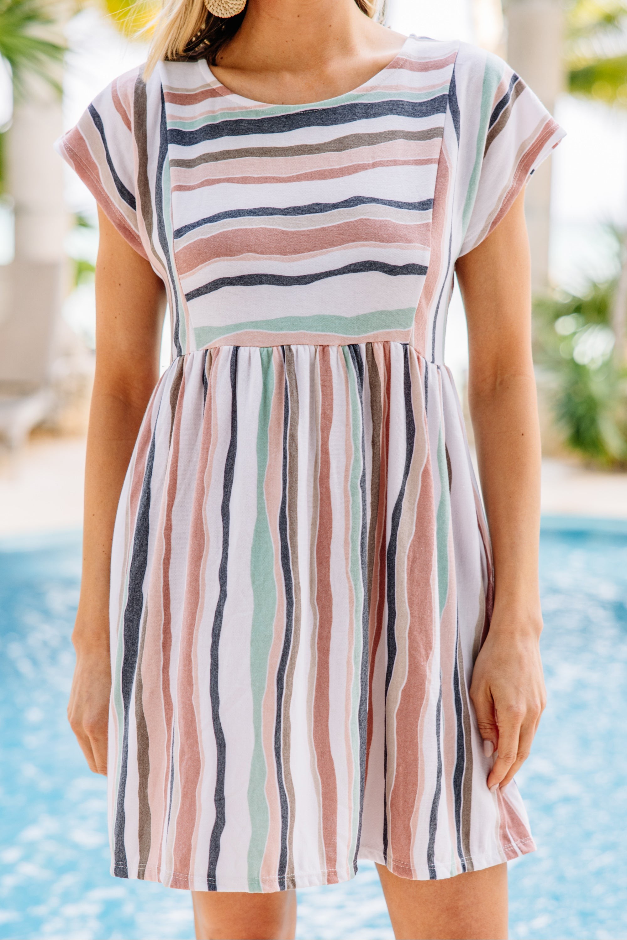 Let's Go Westward Peach Orange Striped Dress