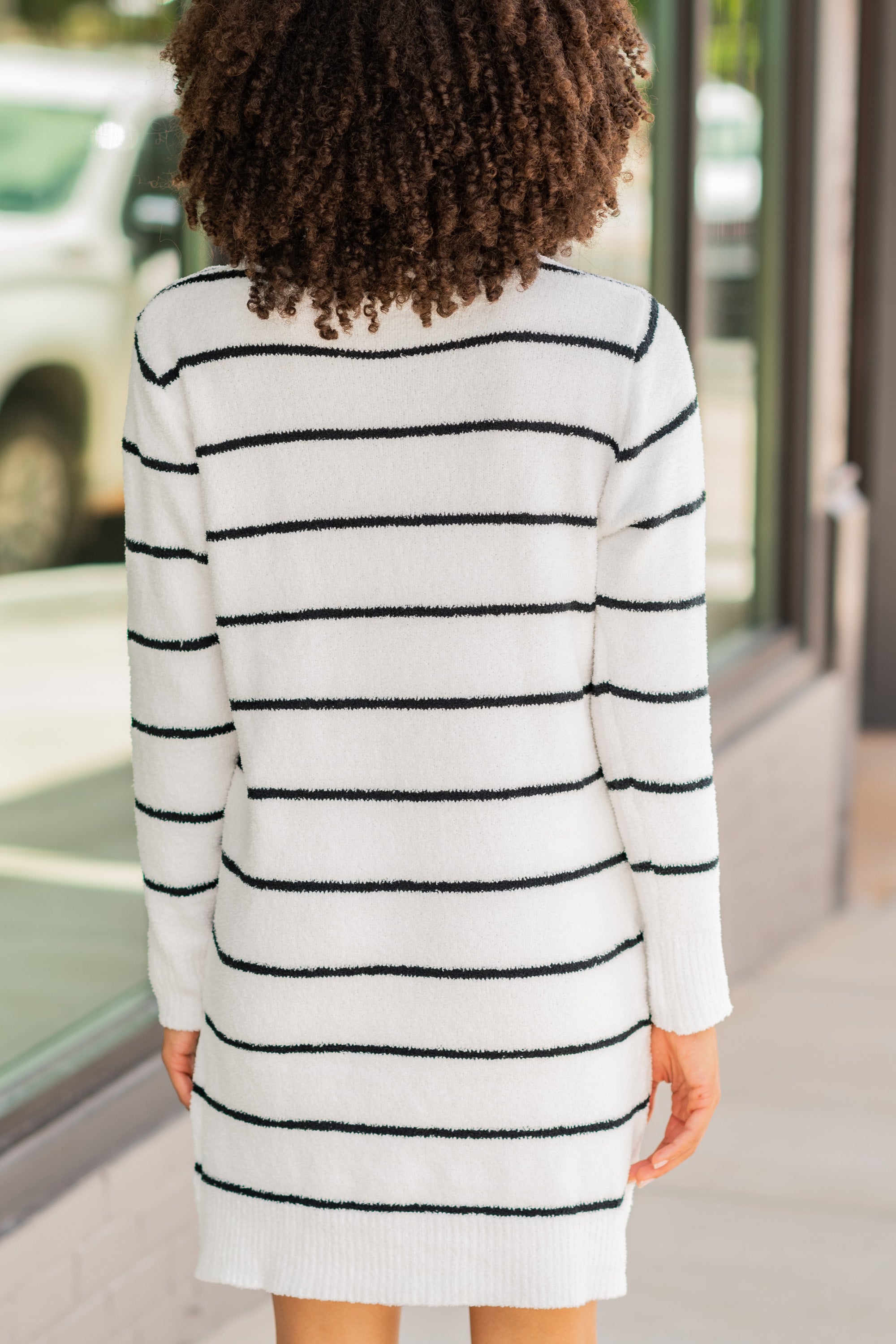 White Striped Sweater Dress