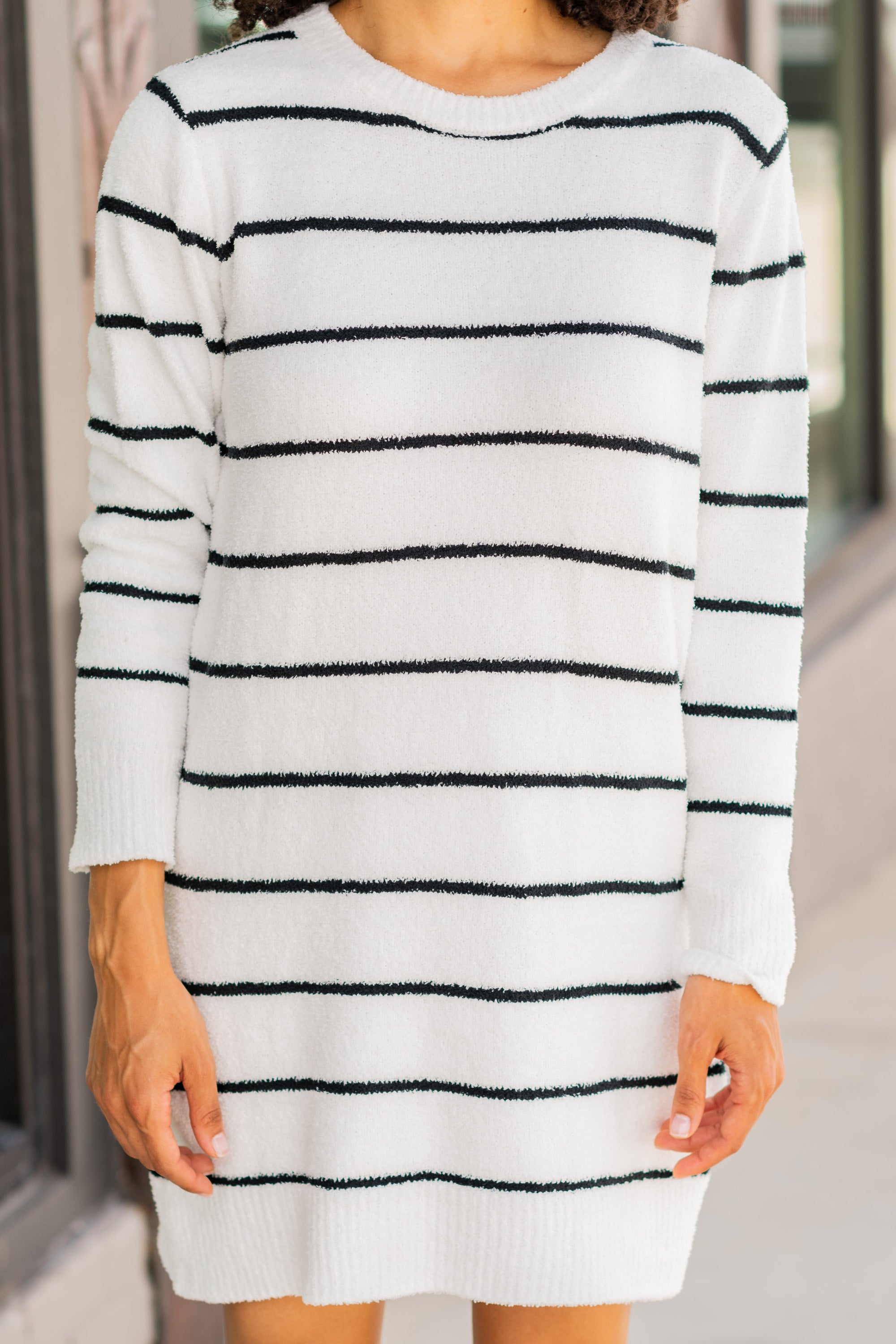 White Striped Sweater Dress